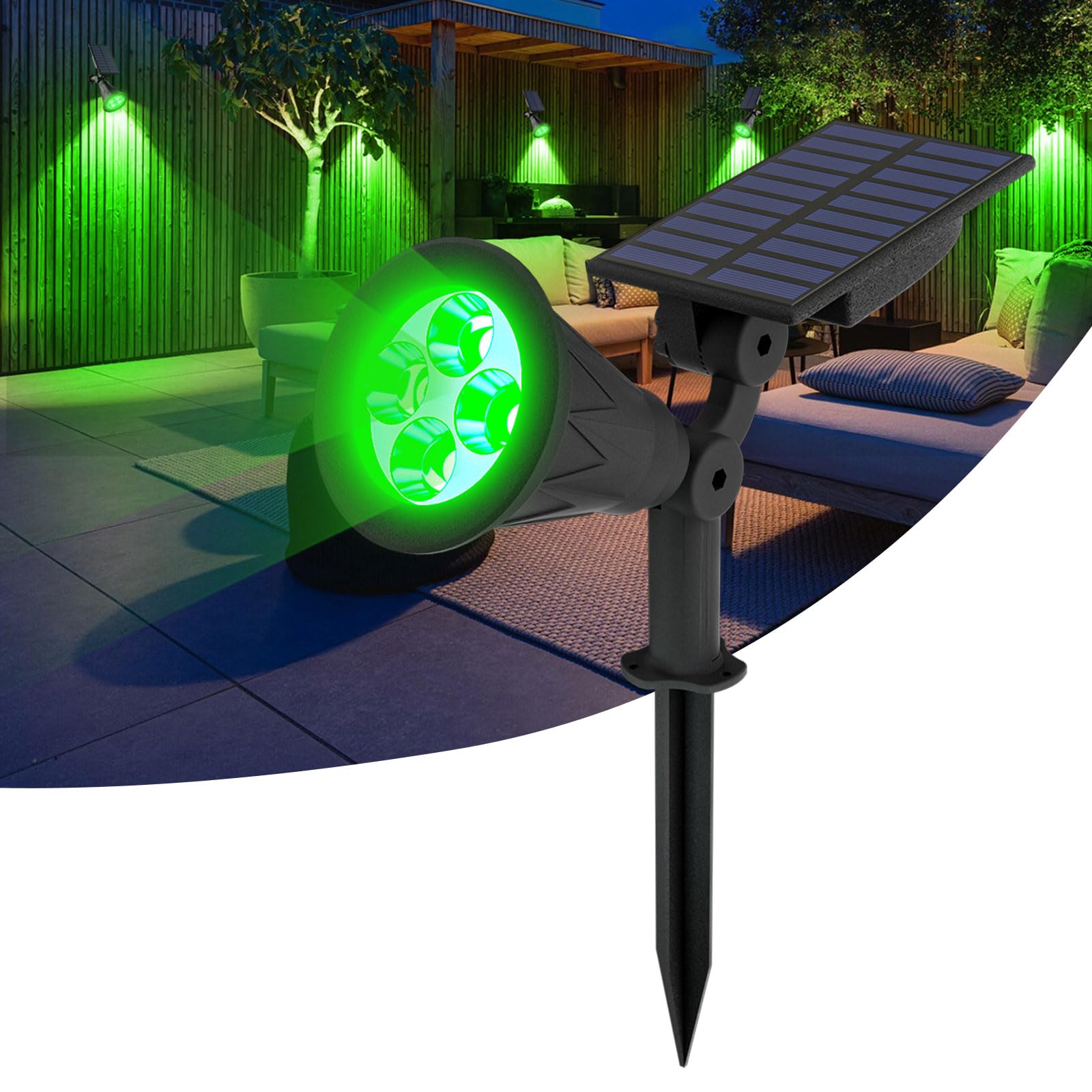 T-SUN LED Solar Spotlights ,4 LEDs Waterproof Solar Powered Security Garden Lights,Auto-on At Night/Auto-off By Day, 180 Angle Adjustable for Patio,Tree,Deck,Outdoor (Green)