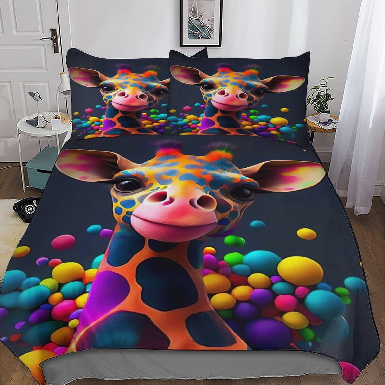 LLXXHH Giraffe Duvet Cover Set Microfibre Soft Quilt Covers 3 Pieces Bedding Cover with Pillowcase For Boys, Girls And Teenagers Double (200x200cm)