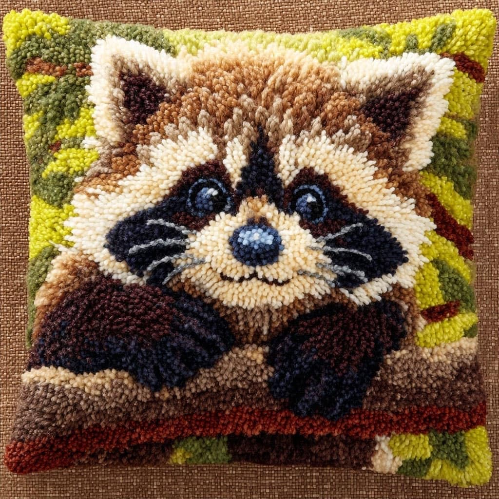 Henypt DIY Latch Hook Cushions Kits Raccoon