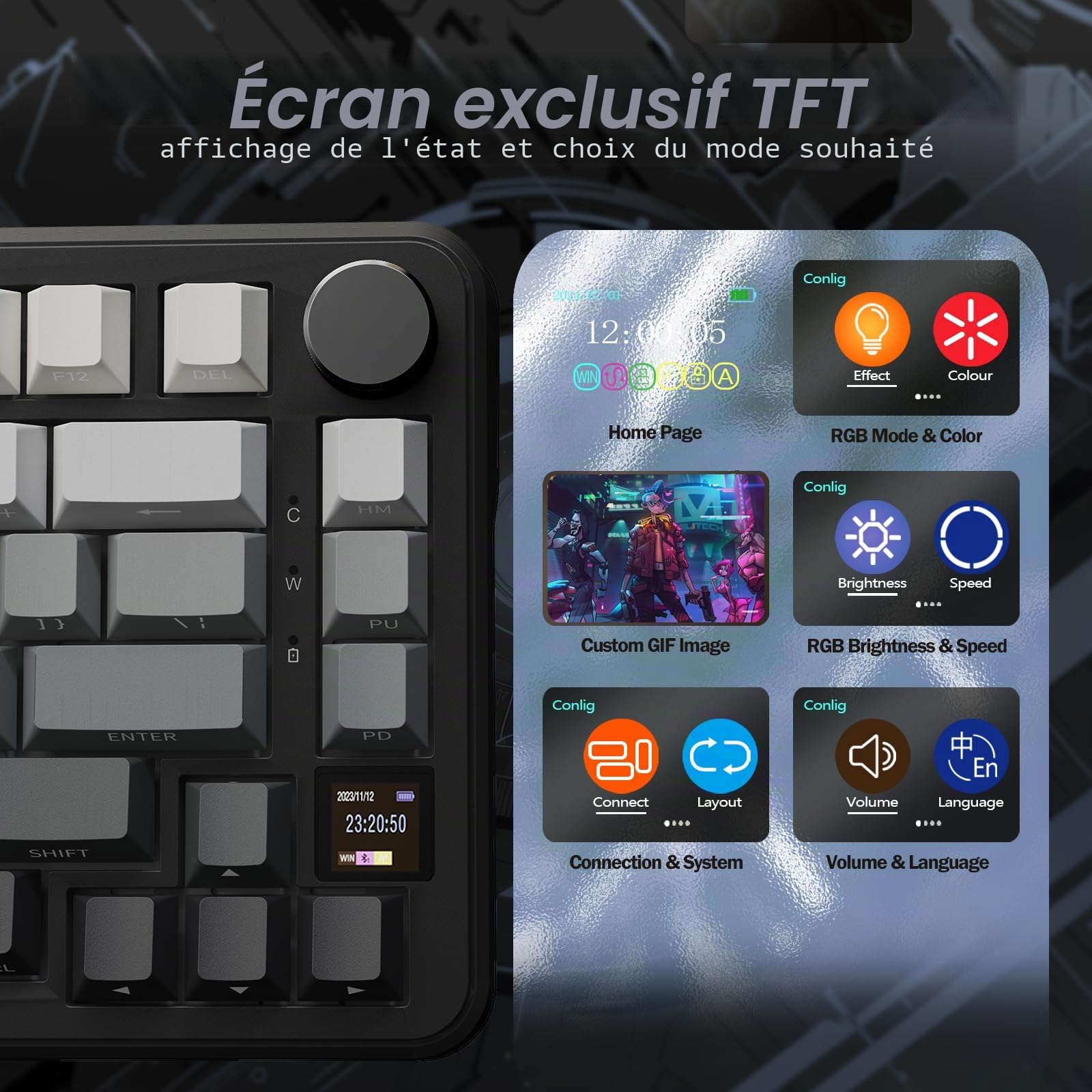 MAMBASNAKE x Attack Shark X85PRO Clavier Mécanique à Joint, Clavier de Jeu 75% sans Fil avec écran TFT Screen et Knob, PBT Side-Printed Keycap, 2,4GHz/BT5.1/USB-C, Hot-Swap Linear Switch, pour PC,Mac