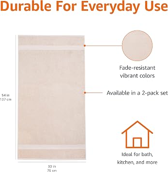 Amazon Basics Organic Cotton Bath Towel Set, Soft and Absorbent Bathroom Towels, Fade Resistant, 76 x 137 cm, Blush Pink, 2-Pack