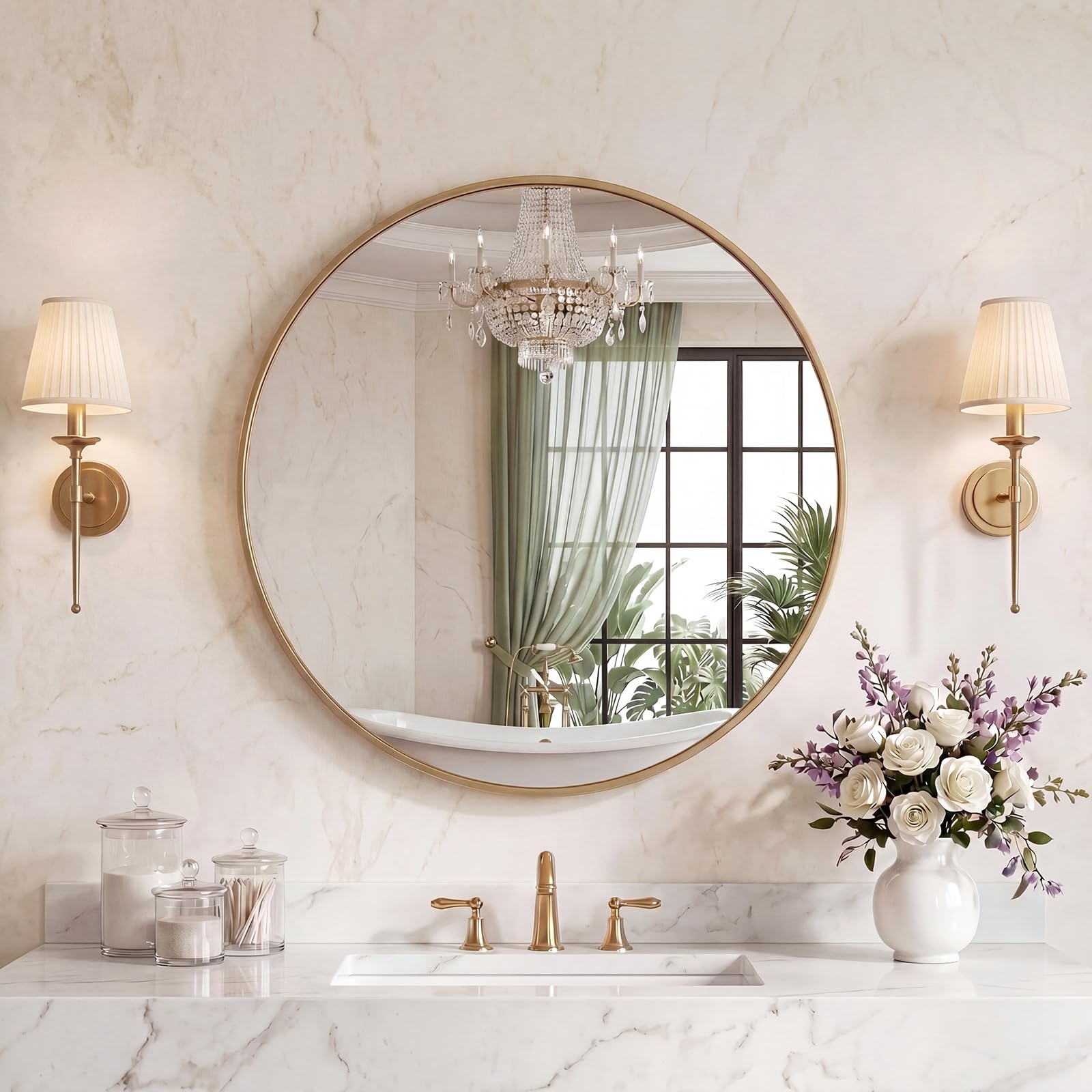 Sweetcrispy 30 Inch Round Wall Mirror, Bathroom Mirrors for Over Sink