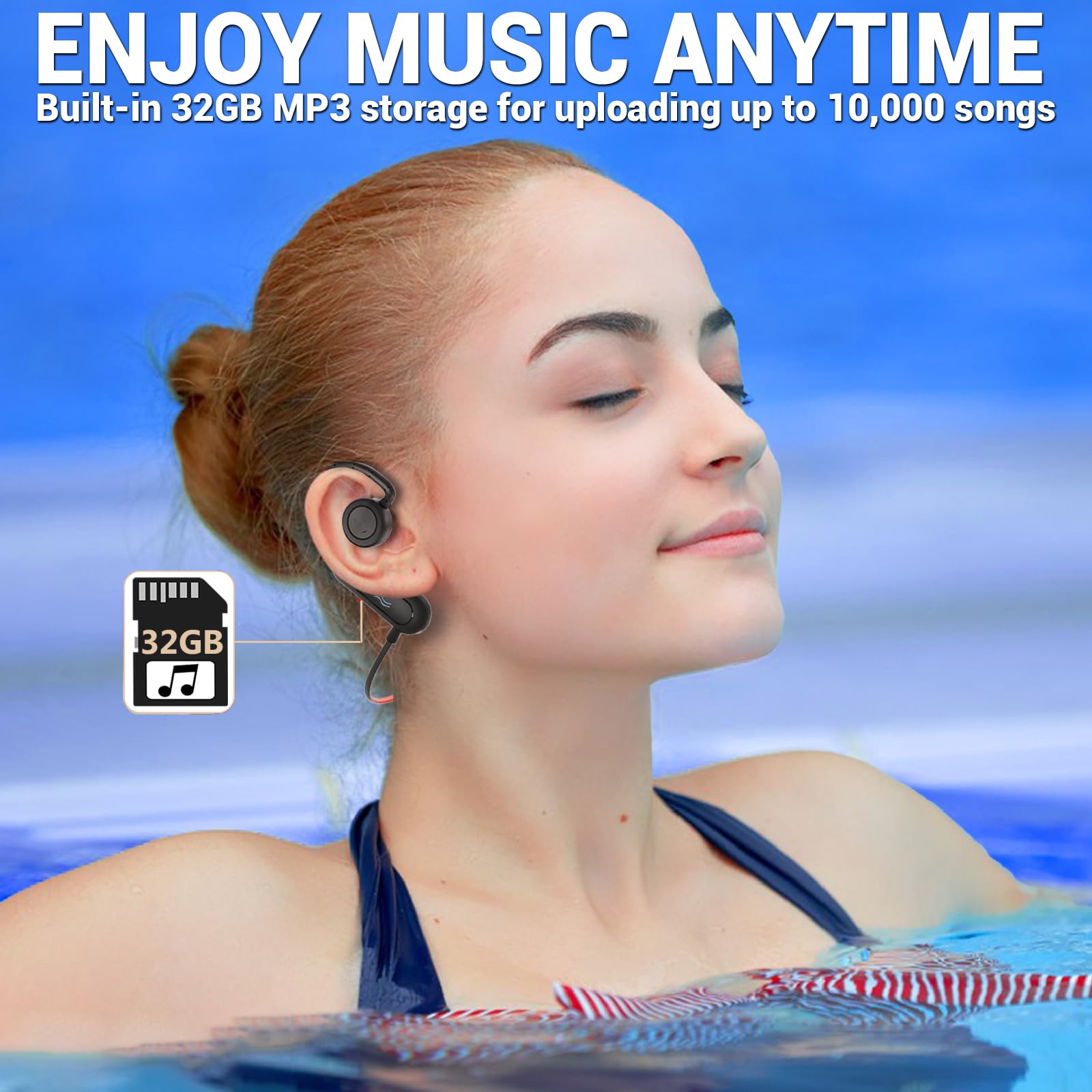 Cuffie da nuoto impermeabili IP68 con microfono, auricolari in-ear stereo a prova di sudore, con cancellazione del rumore, per palestra, corsa, allenamento, 16 ore di riproduzione
