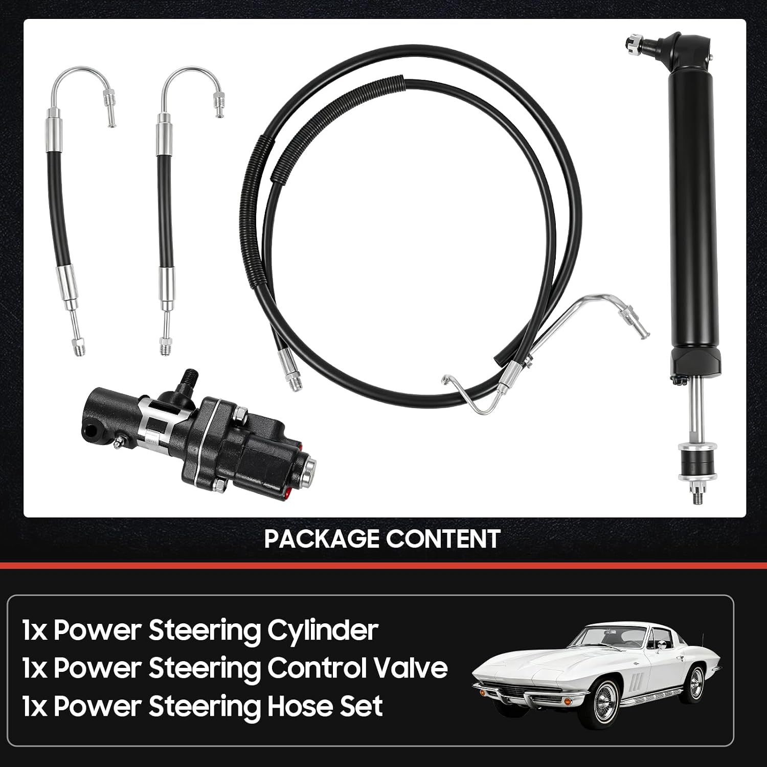 Power Steering Valve Cylinder Hose Kit for Chevy Impala/Bel Air ‎1960-1964 3.8L 3.9L 4.3L 4.6L 5.3L 5.7L 6.7L 7.0L, No Core Replace OE PS1A-PSV2-PSHKIT5