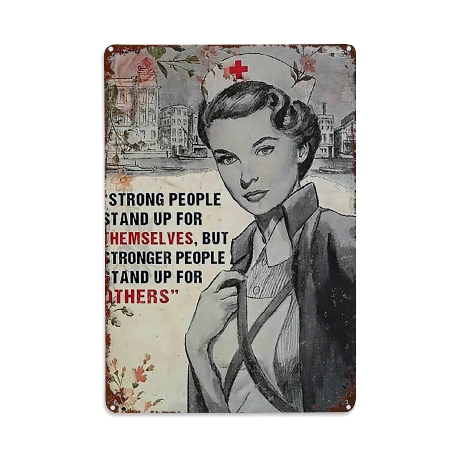 Jdfenggu Vintage Nurse With Red Cross Hat Retro Metal Tin Sign, Decor Art Poster For Bar, Home, Man Cave, Kitchen, Laundry Room Gift 8X12inch