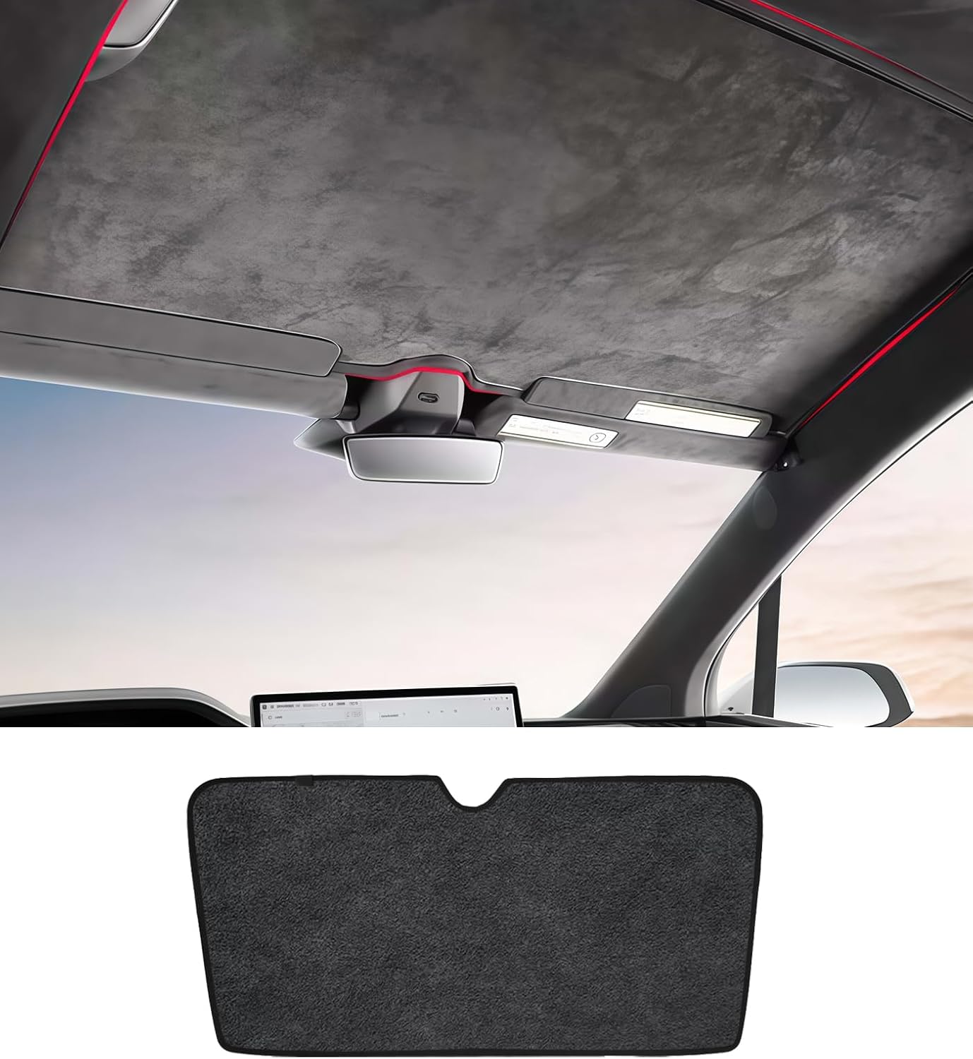 Windshield Sunshade Glass Roof Sun Shade Compatible with Tesla Model X 2021-2025,Soft Suede Material Sun Shade Visor Heat Insulation Anti-UV