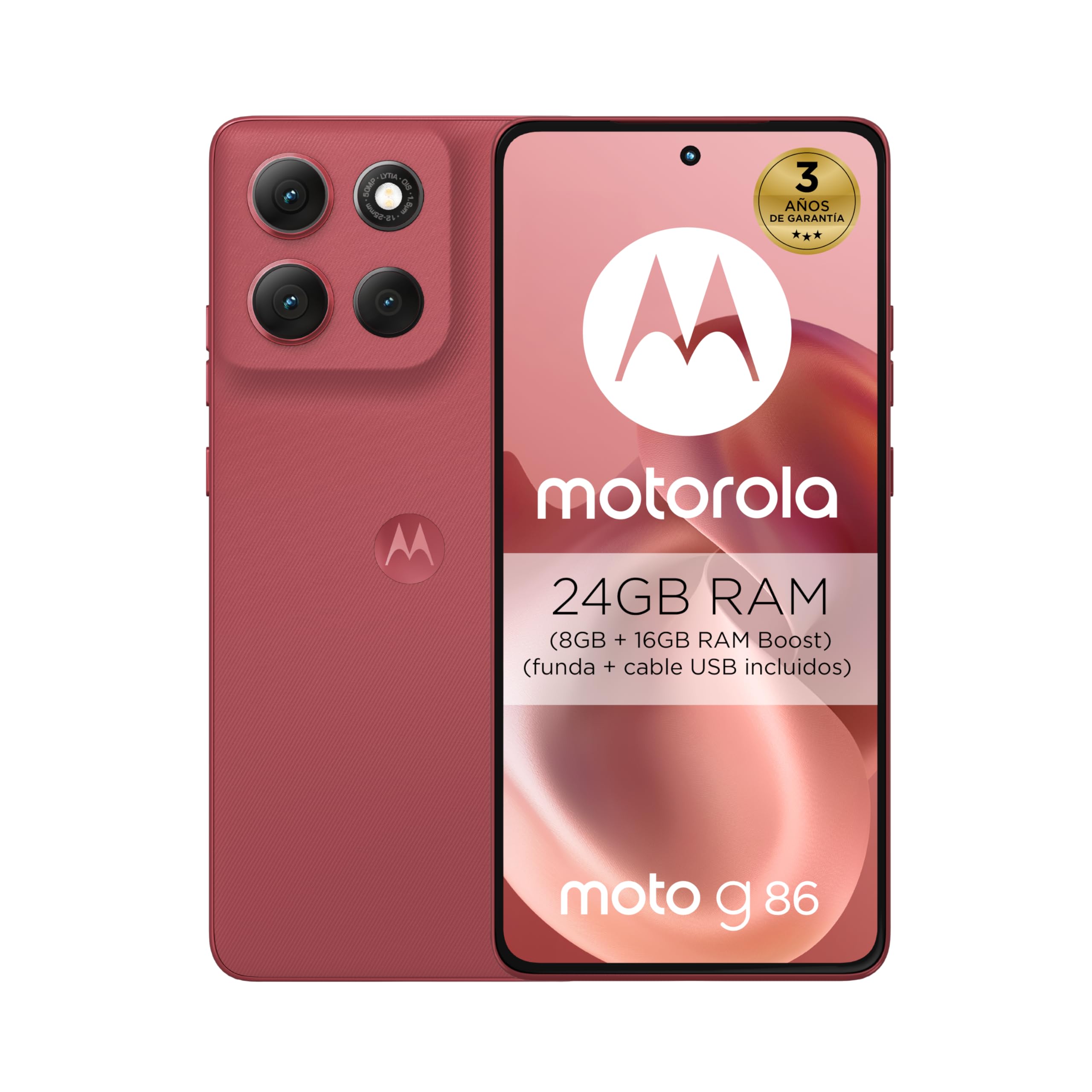 Moto g86 5G 24GB (8GB+16GB RAM Boost)/256GB Chrysanthemum, Pantalla ultrabrillante Super HD (1220p) de 6,67” + Dolby Atmos®, cámara Sony LYTIA™ 600 de 50 MP, 5100 mAh y Carga TurboPower™ de 30W