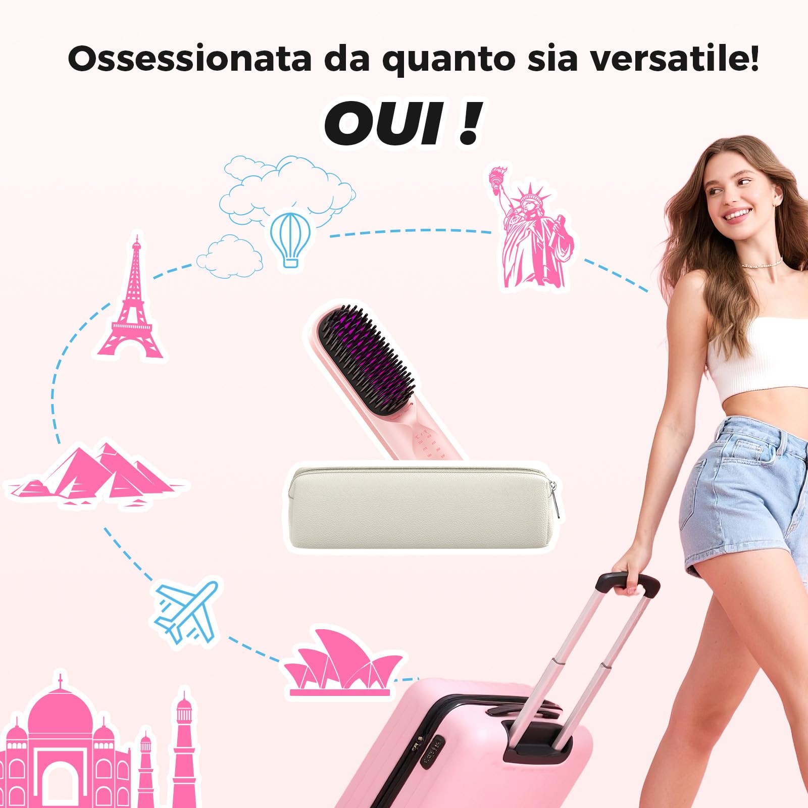 Bopcal Brosse Lissante Sans Fil 10000 mAh - 3 en 1 Brosse Lissante pour Cheveux avec des Millions d'ions Négatifs, Chauffage Rapide, pour Voyage & Powerbank JDS1 18