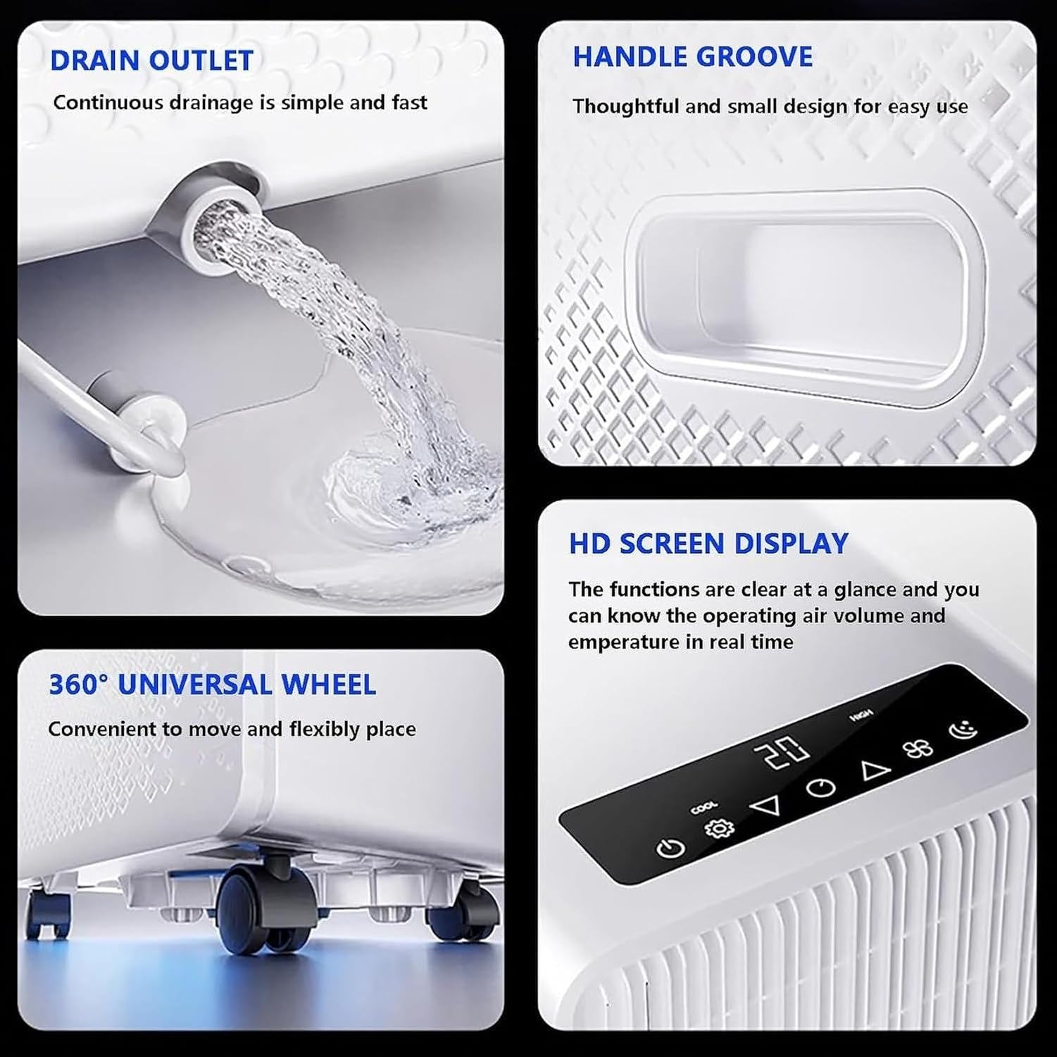 Aire Acondicionado Portátil 7000/9000 BTU Sin Unidad Exterior, Enfriamiento Silencioso para Dormitorio Oficina, Cable Largo, Funcionamiento Mudo, con Ruedas, 9000btu