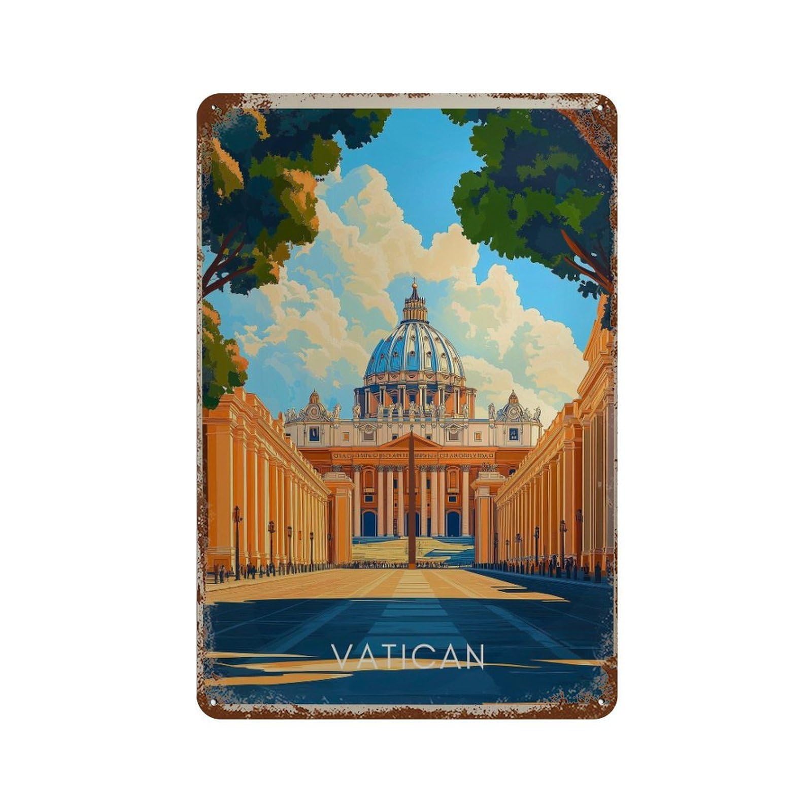 xiaoxiaoshen Vatican Cityscape Travel Italy Wall Decor Art Metal Tin Poster Modern Home Decor Art Home Bar Shop Decorations Vintage Sign 30x20cm