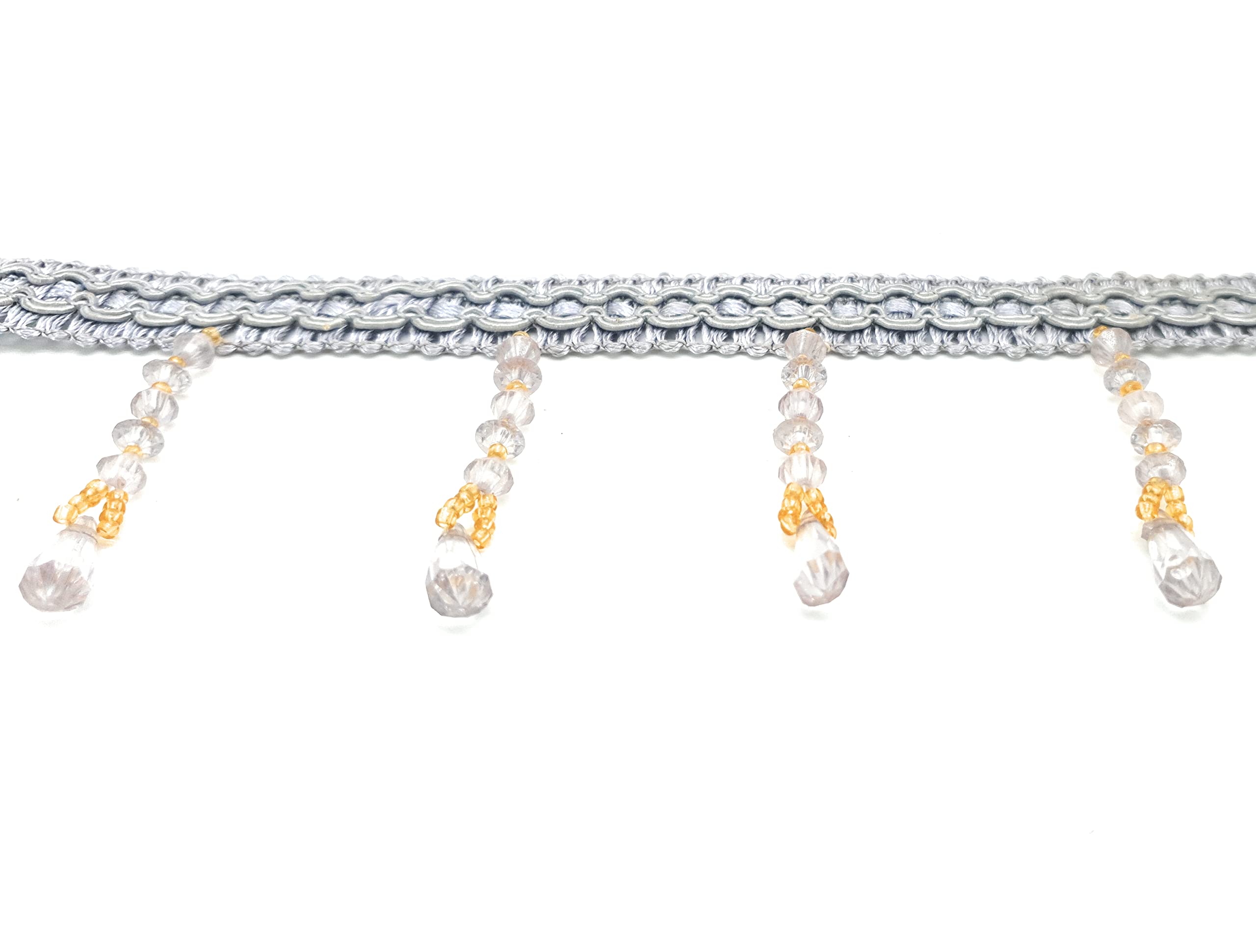 5 metres Acrylic Beaded Fringe, Edge Tassel Trim 6.5cm Wide by Mnj Trimmings (Silver & Gold)