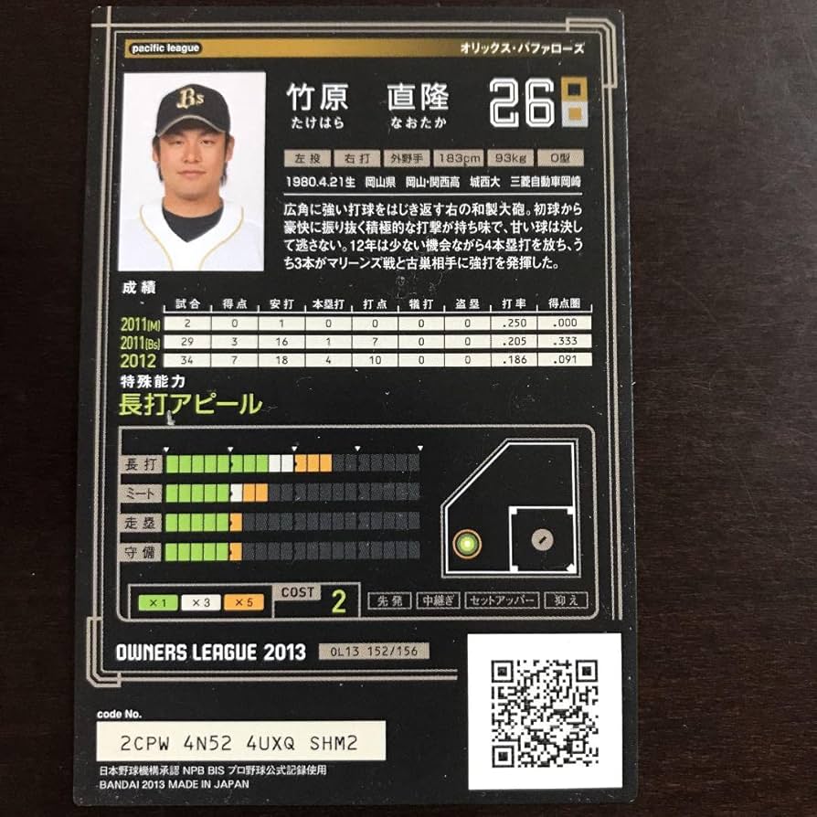 Amazon.co.jp: プロ野球カード 竹原直隆26 オリックス