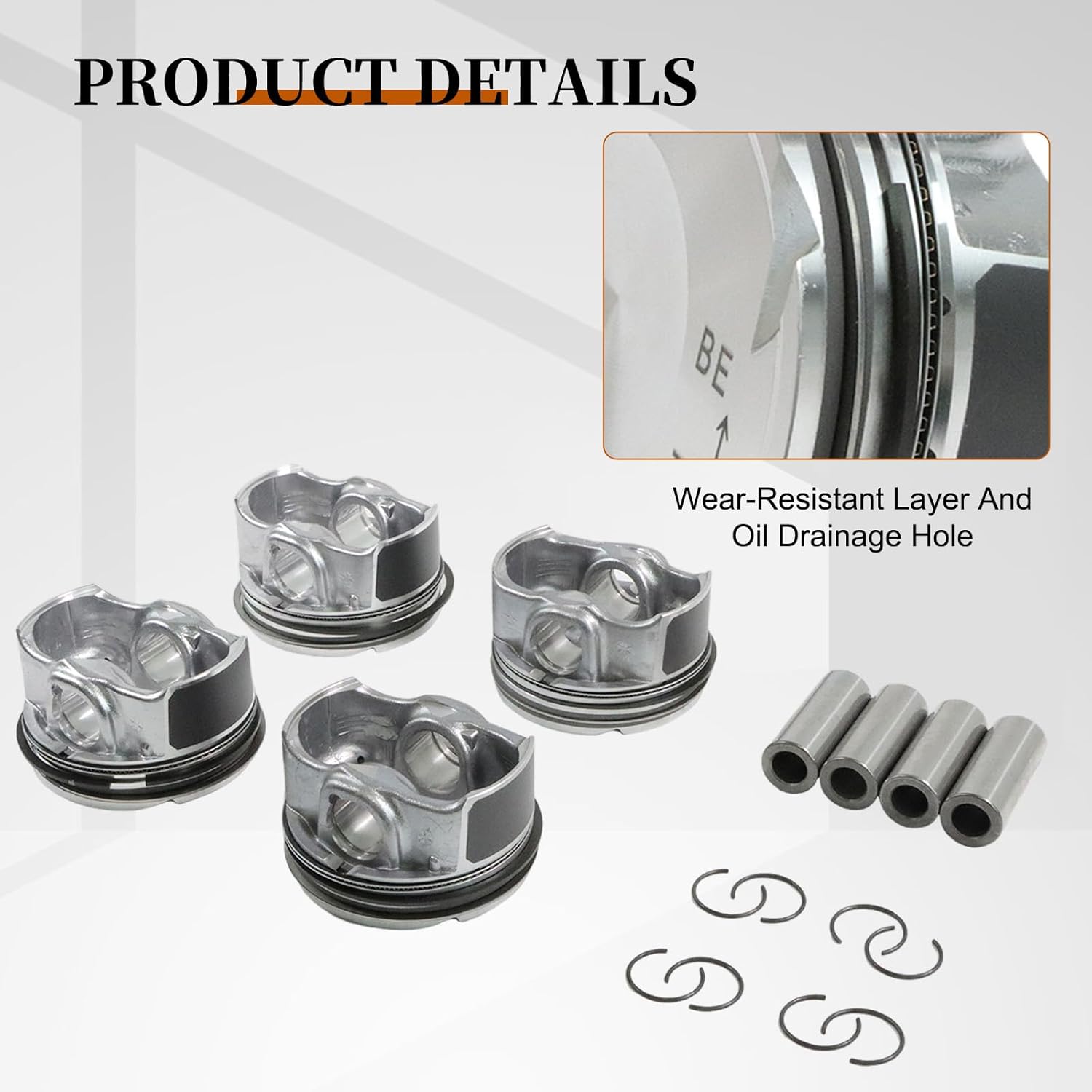 23410-2BCA0 Engine Pistons Rings Set 4Pcs Compatible with Elantra Forte Forte5 Kona Optima Seltos Sonata Soul Tucson Veloster 2021-2013 2011-2019 Hyundai Kia G4FJ 1.6T