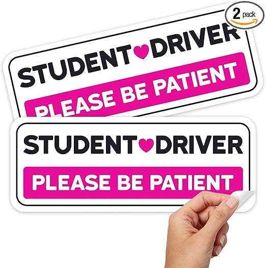 Non-Magnetic Pink Student Driver Stickers - Removable Vinyl Decals for Cars & Windows - Made in USA (10.4x4 inches, 2-Pack)