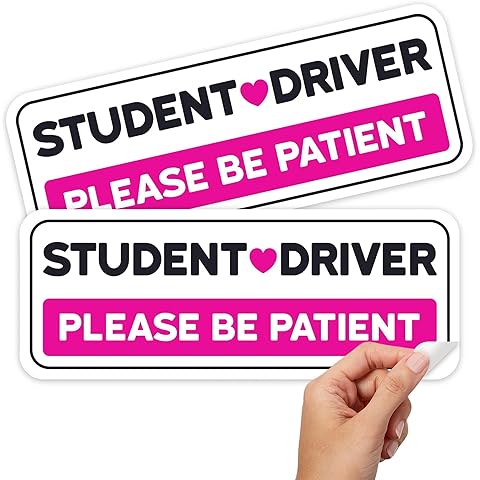 Stickios Non-Magnetic Pink Student Driver Stickers - Removable Vinyl Decals for Cars & Windows - Made in USA (10.4x4 inches, 2-Pack)