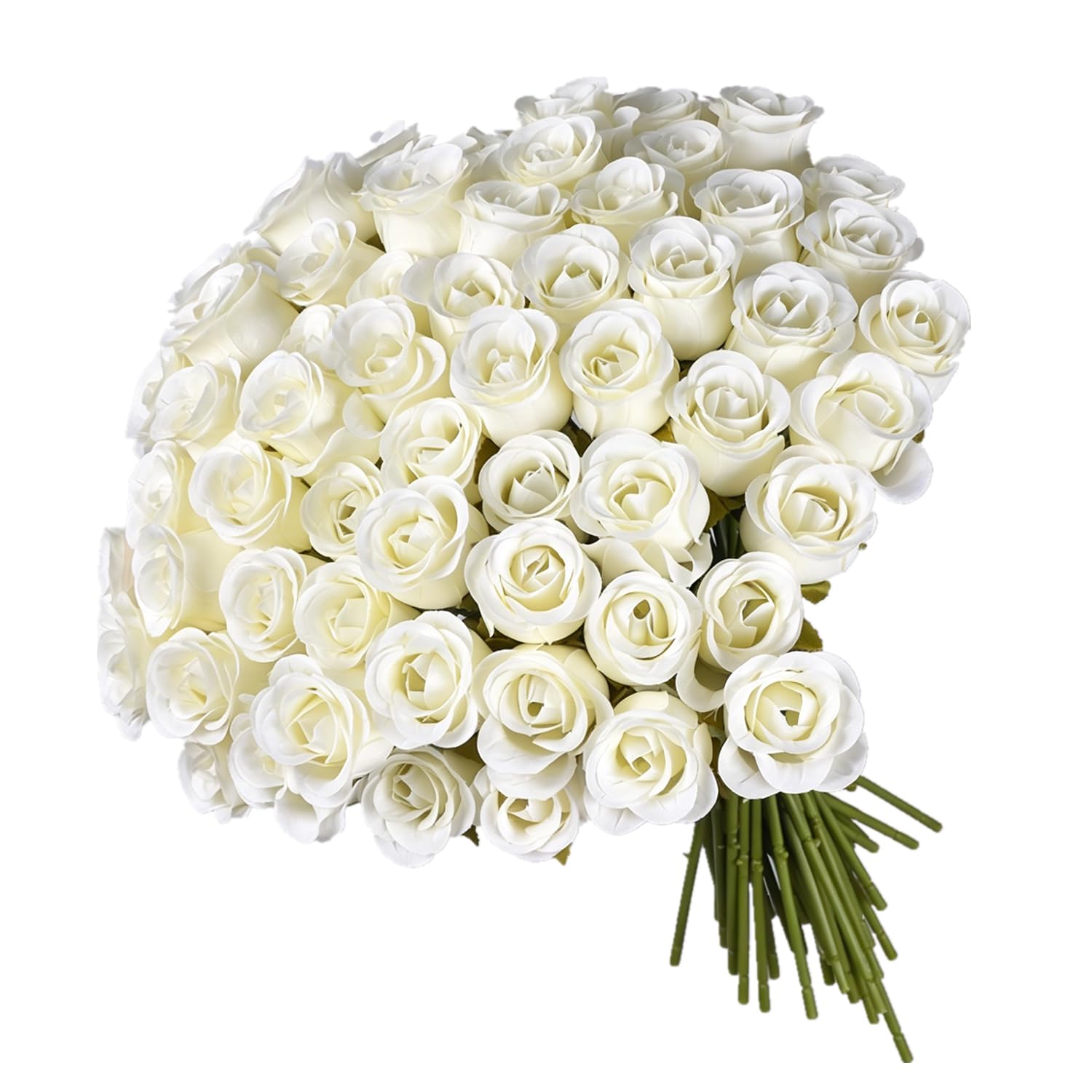 Kymo 50PCS 11.81" Long Stem Fabric Artificial Roses, Realistic Fake Rose Bouquet for Wedding Centerpieces, Bridal Bouquet, Valentine's Gifts & Home Decor (Kymo-Rose-CreamWhite)