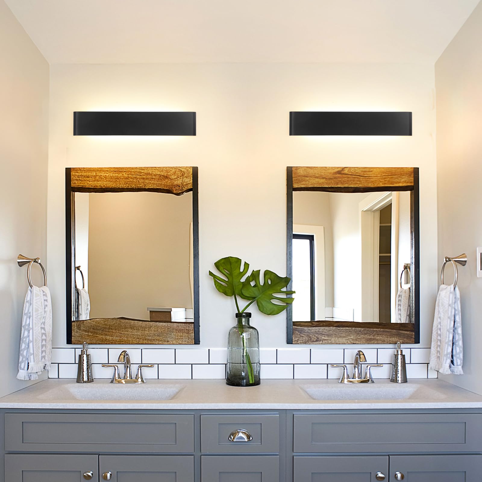 Mille Lucciole Applique da Parete Interno 24W,Lampada Parete Interno 2880LM,Applique LED da Parete Interno 3000K Bianco Caldo,Applique da Parete Per Soggiorno Camera da Letto Scale【2 Pezzi Nero】