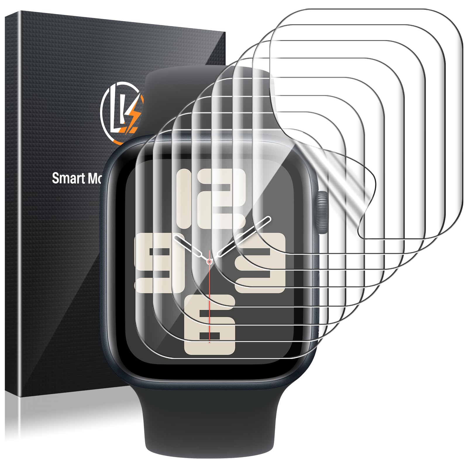 LK 8 sztuk folii ochronnej do Apple Watch Series SE3/SE2/SE/6/5/4 44 mm folia ochronna na wyświetlacz, pełne pokrycie, bez pęcherzyków powietrza, pełne pokrycie, wysoka jakość HD, elastyczna i odporna