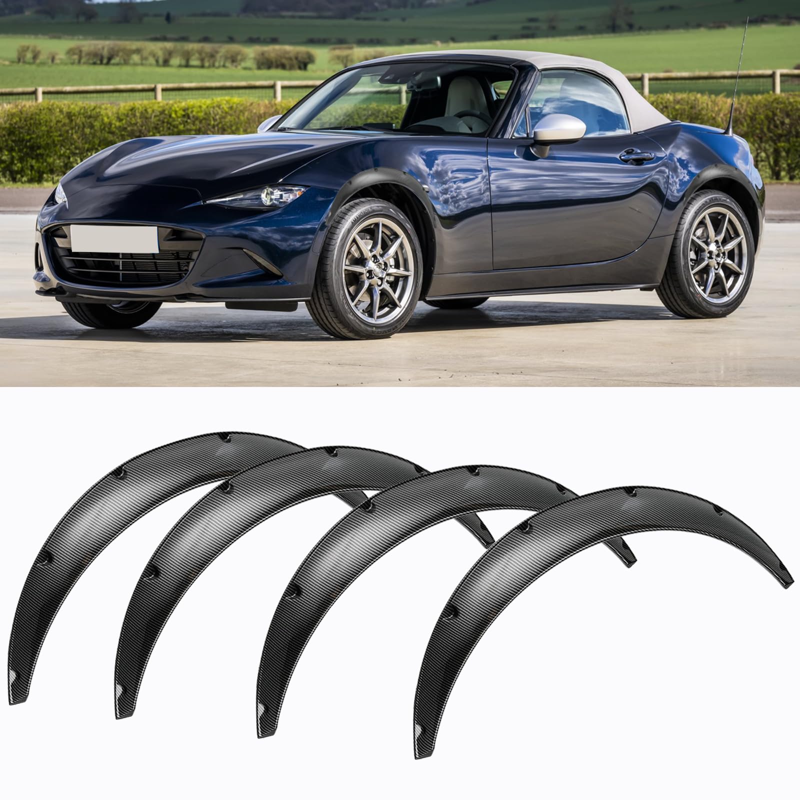 Universal Fender Flares 4PCS Car Fender Body Kit Flexible Wheel Arches Edge Trim Protector PP Material Fender Flares Fits for most of Cars,Audi A4 S4(89cm-Carbon fiber pattern)