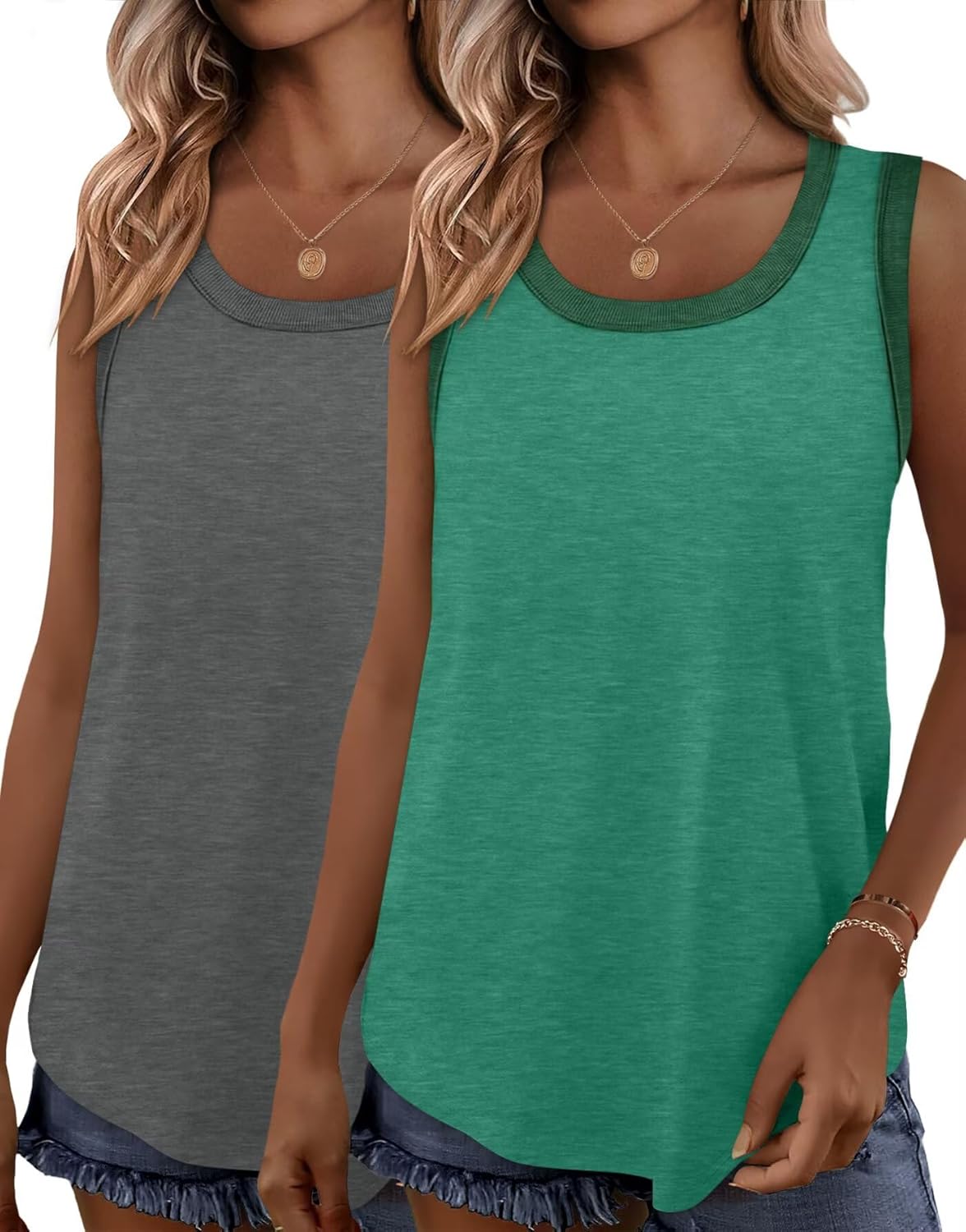 Bliwov 2 Pack Womens Tank Tops Scoop Neck Summer Sleeveless Shirts 2026 Spring Fashion Beach Vacation Loose Workout Clothes