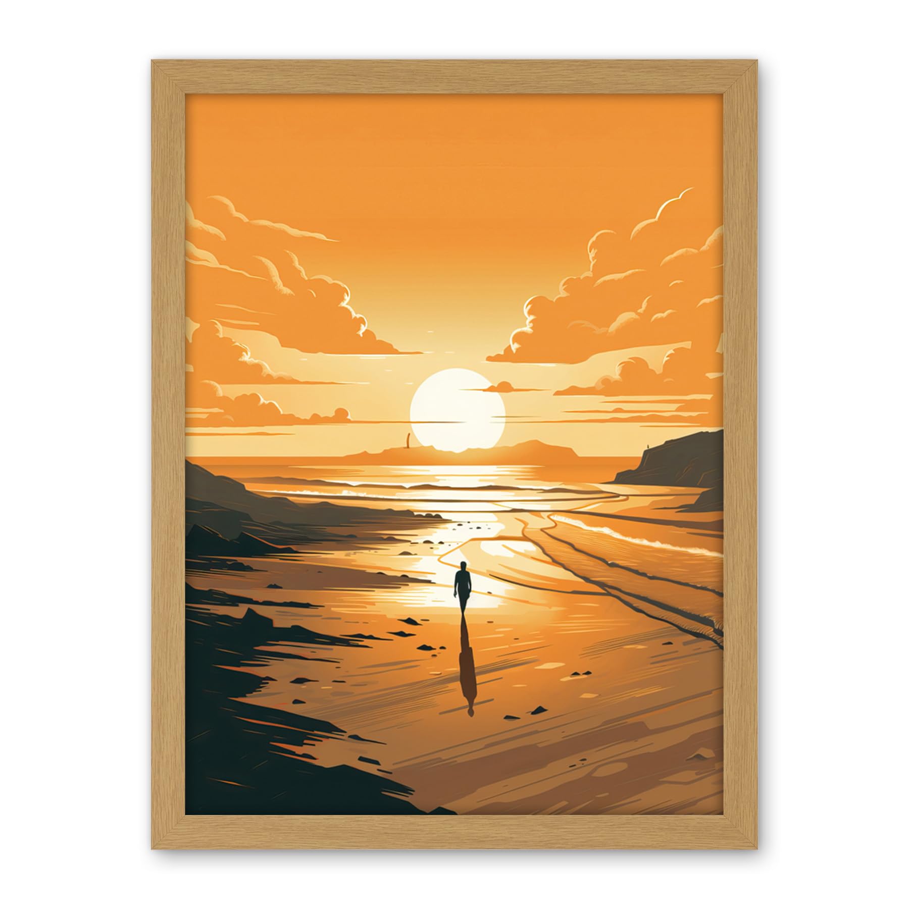 Artery8 Walk into the Sunset Sand Beach Coastal Landscape Artwork Framed Wall Art Print 18X24 Inch