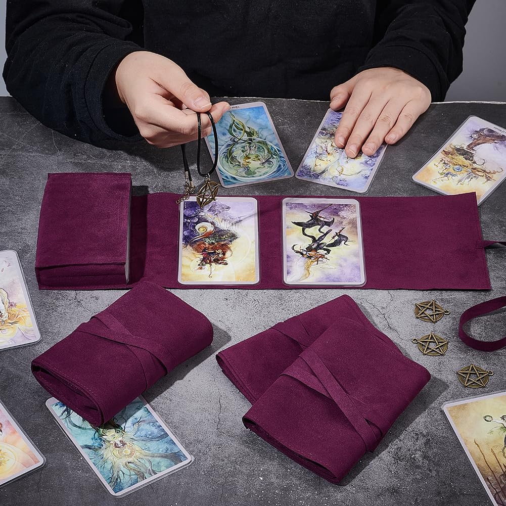 DELORIGIN 4Pcs Velvet Tarot Bags with 4 Tibetan Style Alloy Pendants,Tarot Rune Cube Wrap Pouches Tarot Cards Storage Cloth Holder Jewellery Bag for Tarot Oracle Decks Tarot Card Holder (Purple) - Image 4