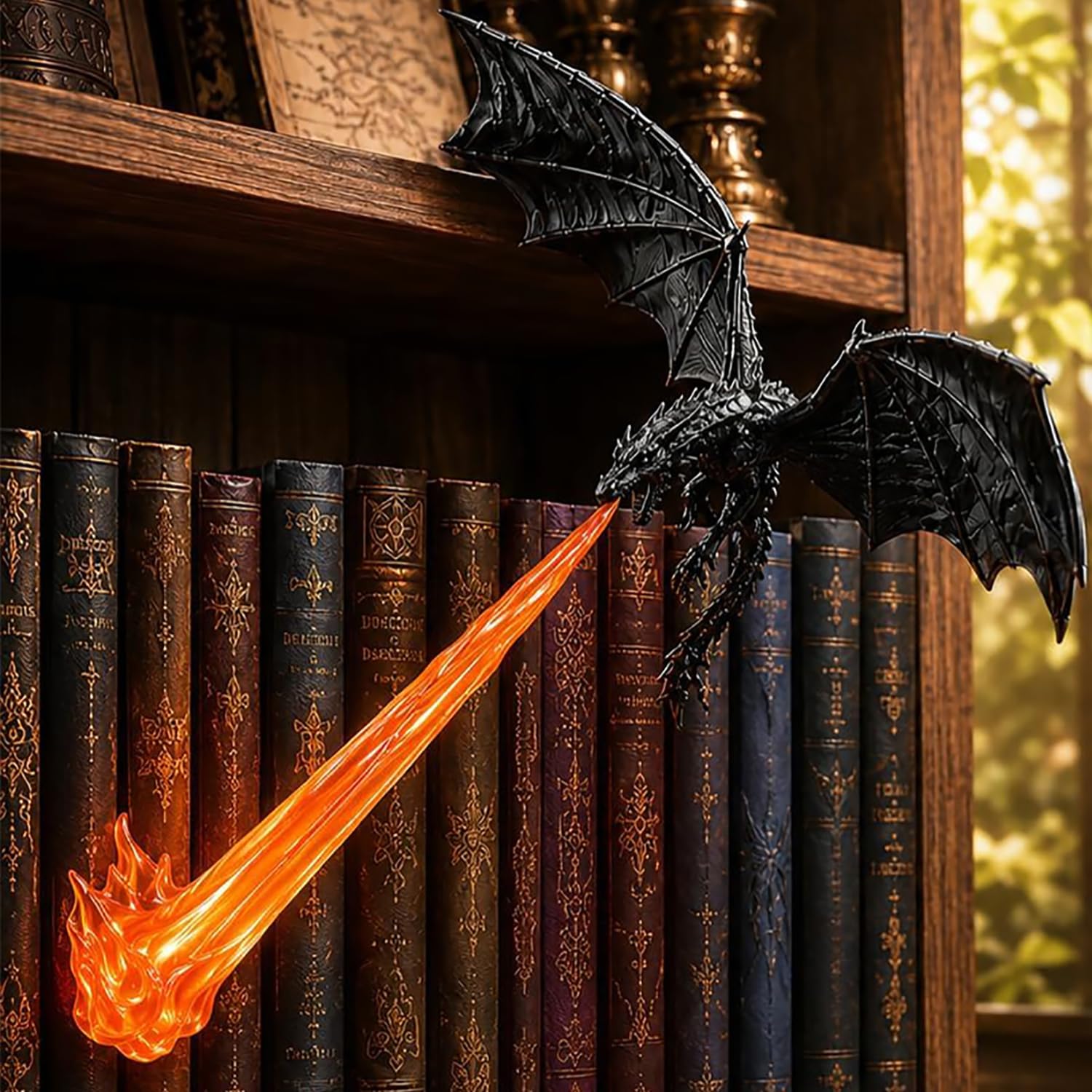 Dragon Bookshelf Nook Light,Fire-Breathing Fantasy Shelf Decor,Dragon Bookshelf Lamp,Book Shelf Lamp LED Vintage Floating Dragons Decor,Warm LED Night Light,Book Lover Gift,Halloween Shelf Display，C