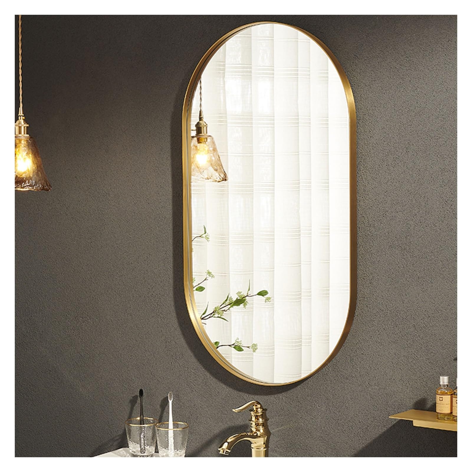 Plateau Miroir En Verre De Murano – Ovale, Poignées Filigrane Doré, Style Mid-Century