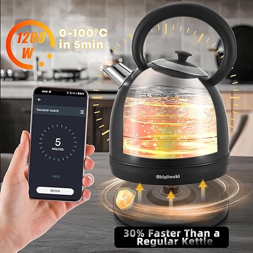 Miniatura 3 de Hervidor eléctrico de 1.7L, caldera de agua retro de acero inoxidable con medidor de temperatura y apagado automático, hervidor de ebullición rápida