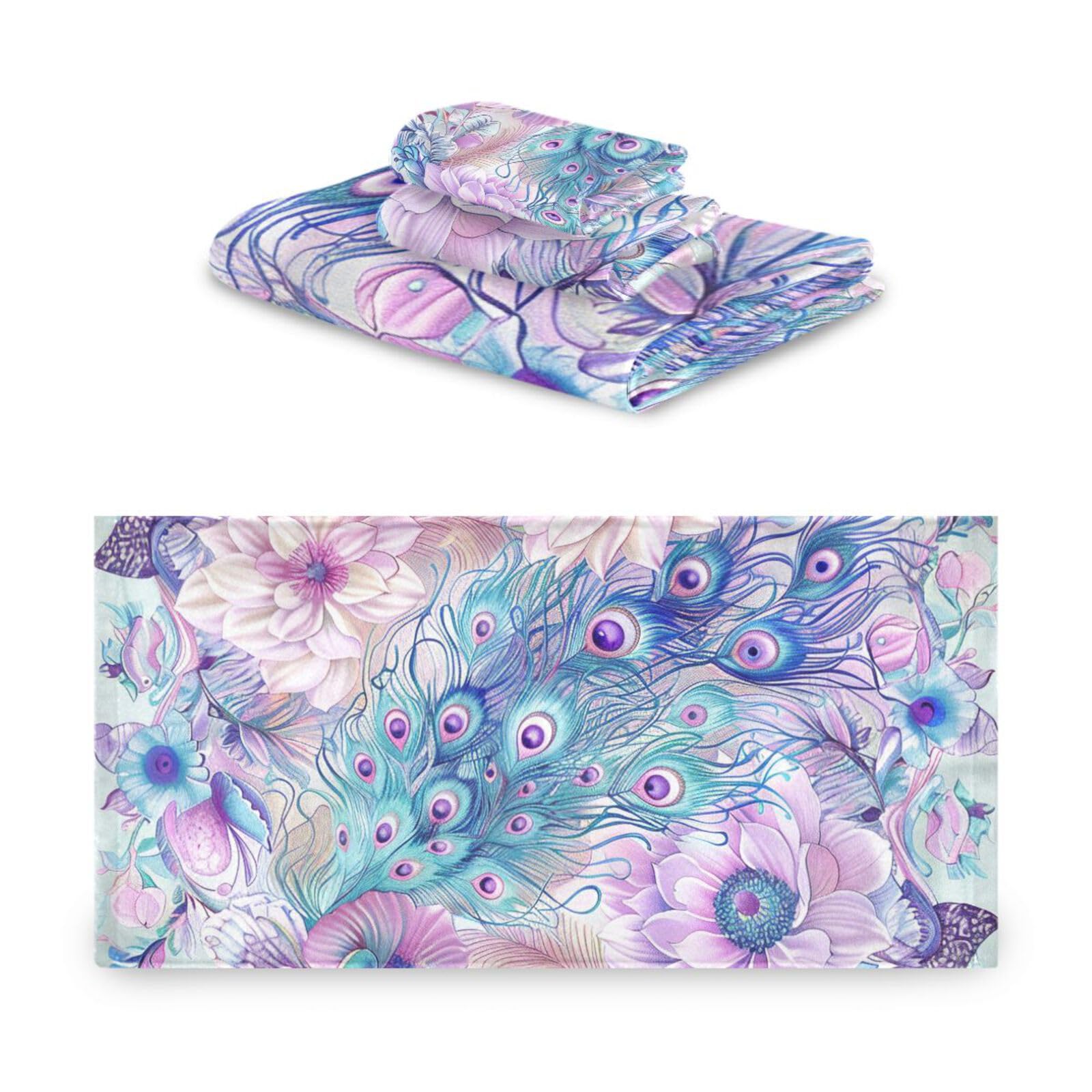 Styl boho kwiat kwiatowy tajemnica fioletowy zielony od stóp do głów ręczniki do twarzy zestaw 3 sztuk, 1 ręcznik kąpielowy 1 ręcznik do rąk 1 myjka na plażę włosy twarz siłownię pływanie