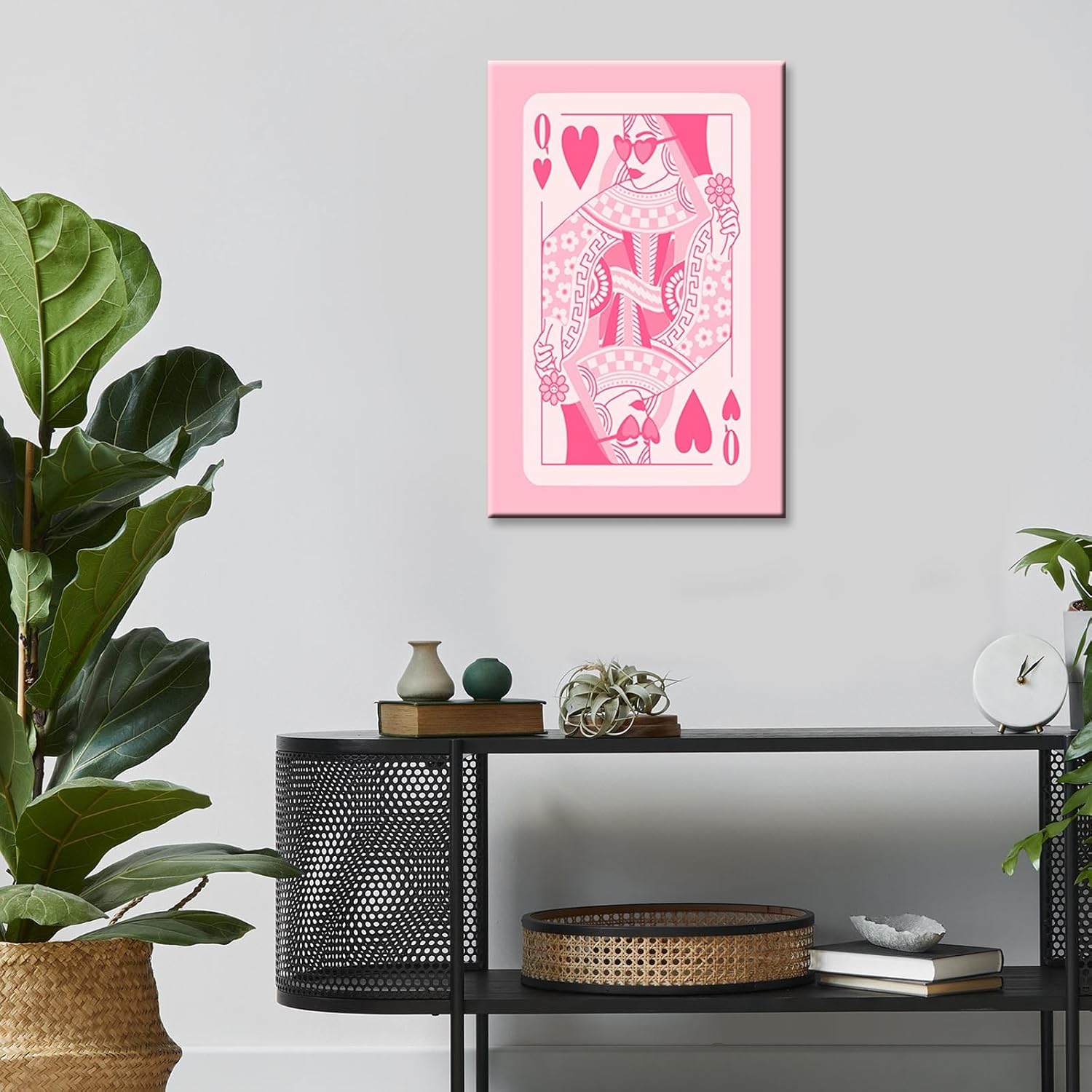 DVBOCS Funny Preppy Playing Card Canvas Wall Art Pink Queen Of Hearts Poker Aesthetic Posters Game Room Prints Painting Retro Trendy Modern Decor For Teen Girl Bedroom Dorm 12x16in Framed
