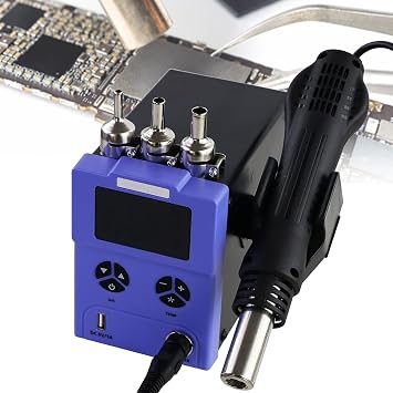 600W Hot Air Soldering Desoldering Station, for SMD Rework, Phone Repair, 110V/220V Heating Gun Rework Station, with 3 Hot Air Nozzles,220V