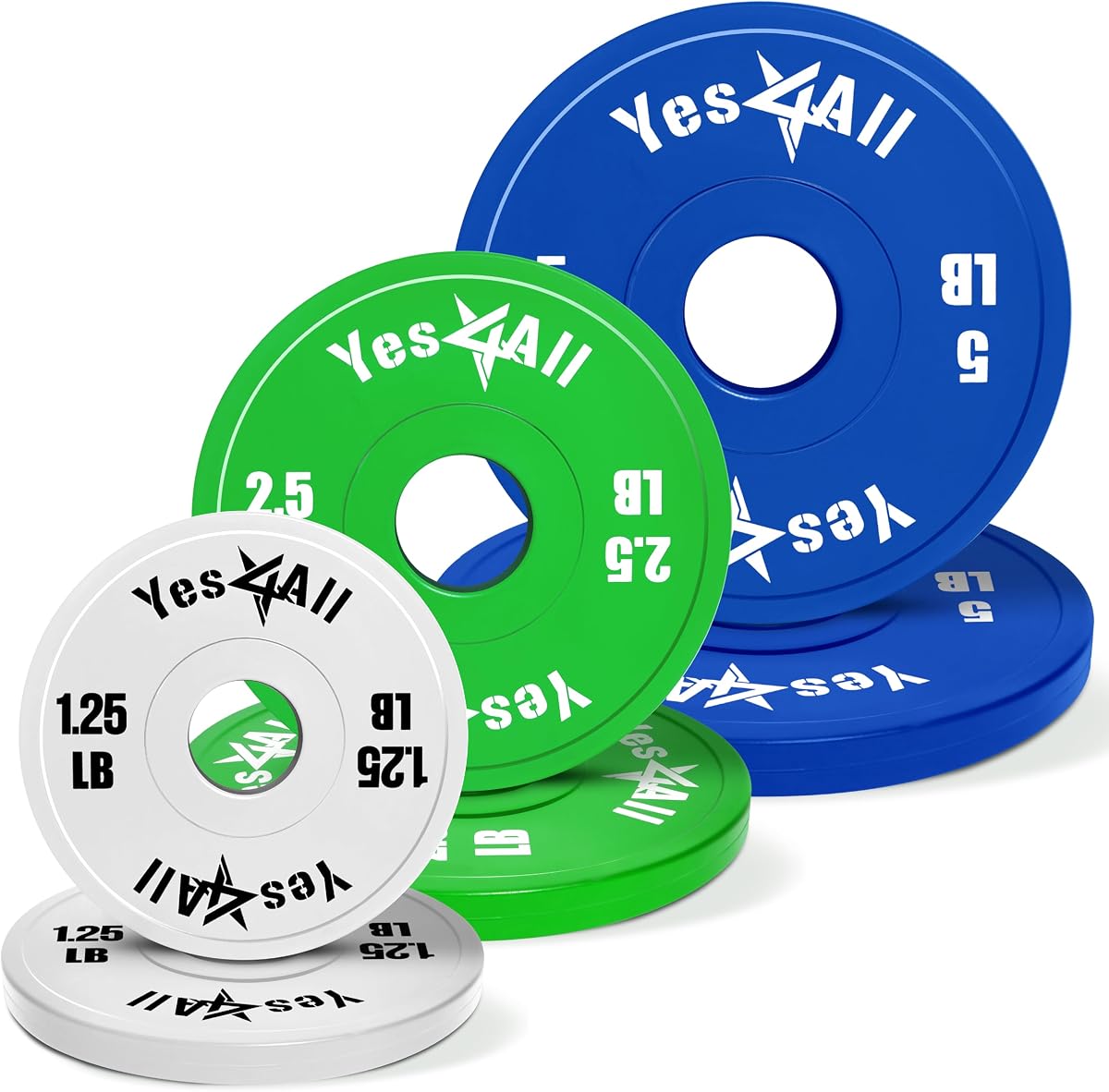 Yes4All Juego de placas de peso fraccionadas, disponible en acero y caucho, juego de 2/4/6 placas en tamaños de 1.25 lb, 2.5 lb o 5 lb, micro placas de cambio para levantamiento de pesas con mancuernas y barra olímpica