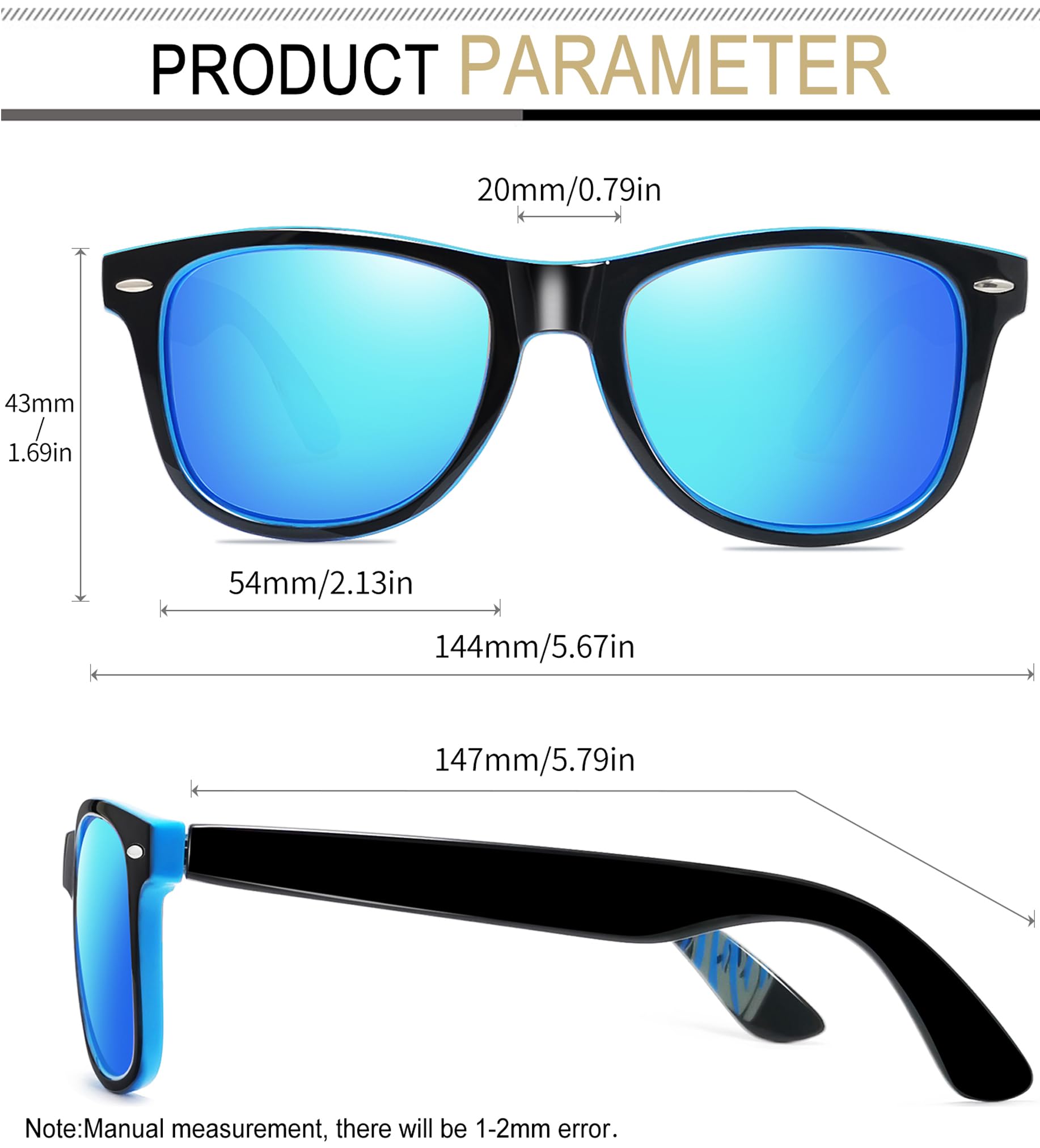 Joopin Occhiali da Sole Uomo Donna Polarizzati Classici Quadrati UV400 Protezione per Guida Pesca Guidare Golf Retrò Anni 80 Design Sunglasses