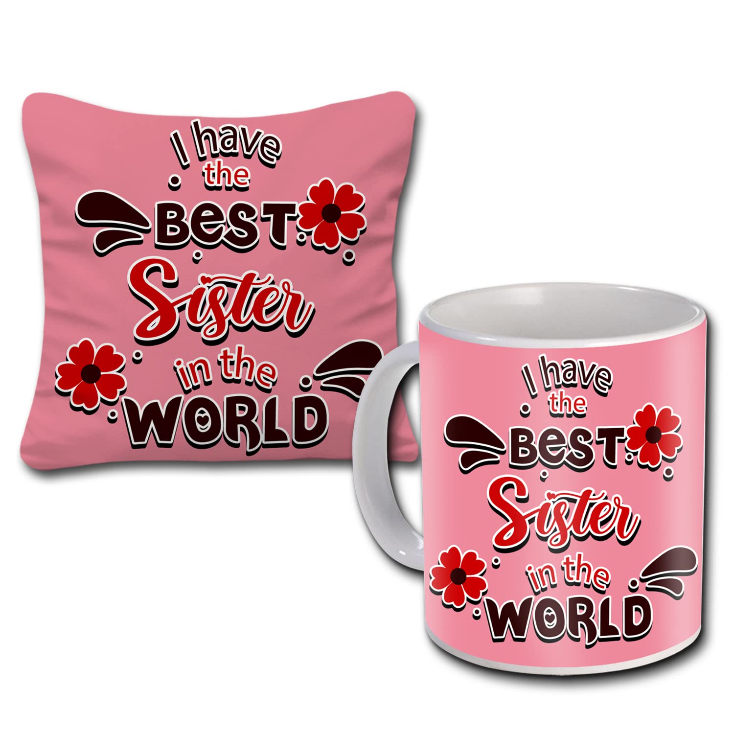 Ceramic Gift For Sister Birthday Anniversary Gift Rakhi Gift Retrun Gift Combo-Printed Coffee Mug Cushion Cover(12X12 Inch) With Filler And Keychain 34, 200 TC