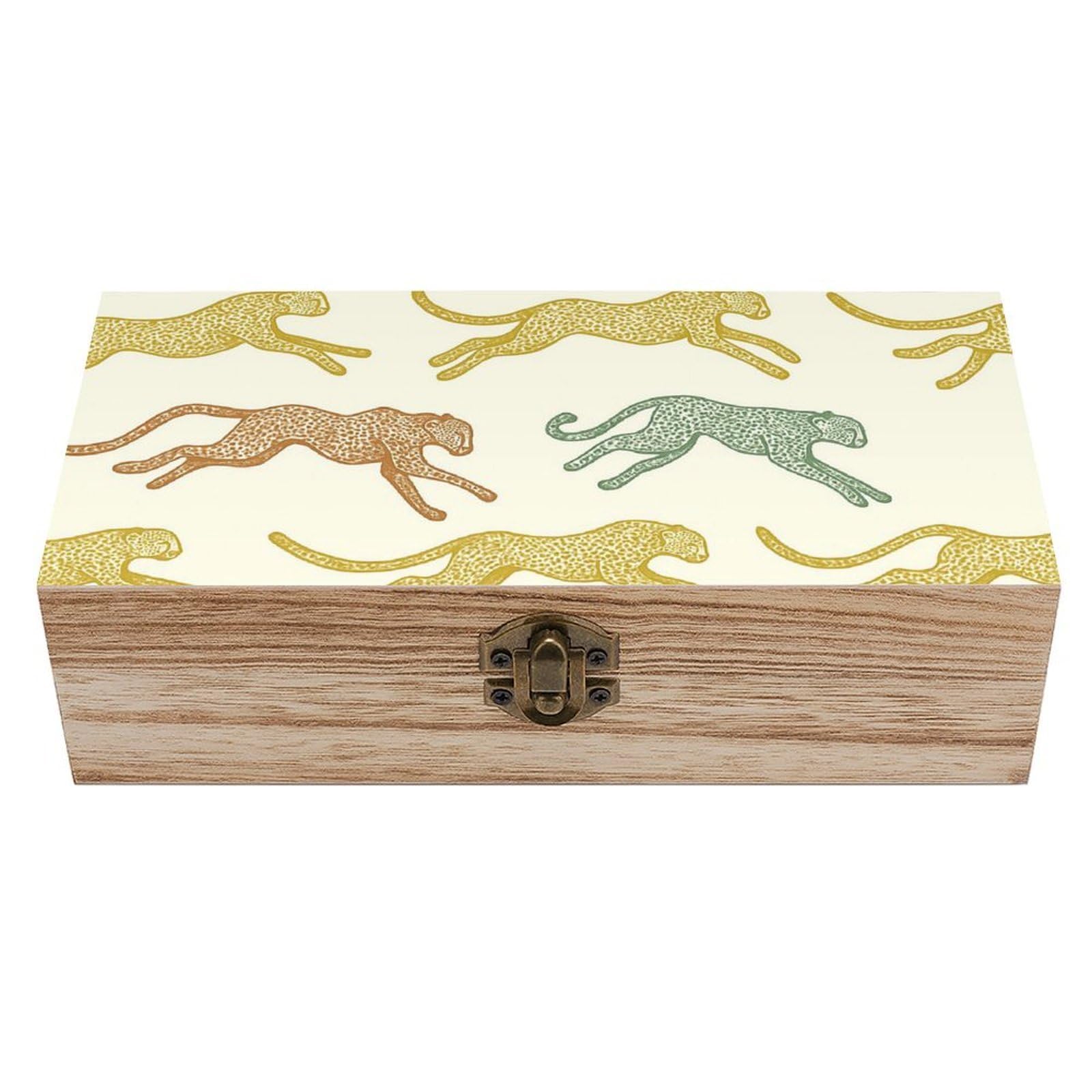 Oudrspo Colorful Cheetah Retro Wooden Storage Box Keepsake Jewelry Decorative Art Storages Box Gift Boxs