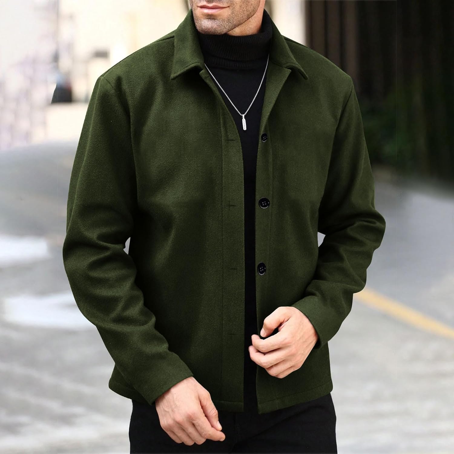 Men Trench Coat Solid Color Woolen Coats Fashion Fall Winter Outerwear Going Out Casual Jackets Lapel Button - Image 7