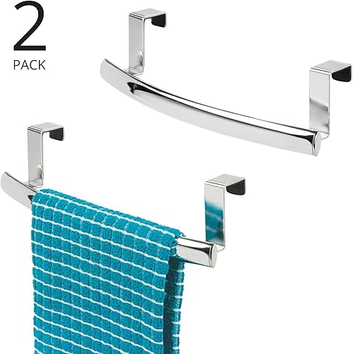 Miniatura 2 de mDesign Barra de toalla curvada de acero sobre la puerta, colgador para armario o armario, soporte para cocina, baño, sostiene toallas de