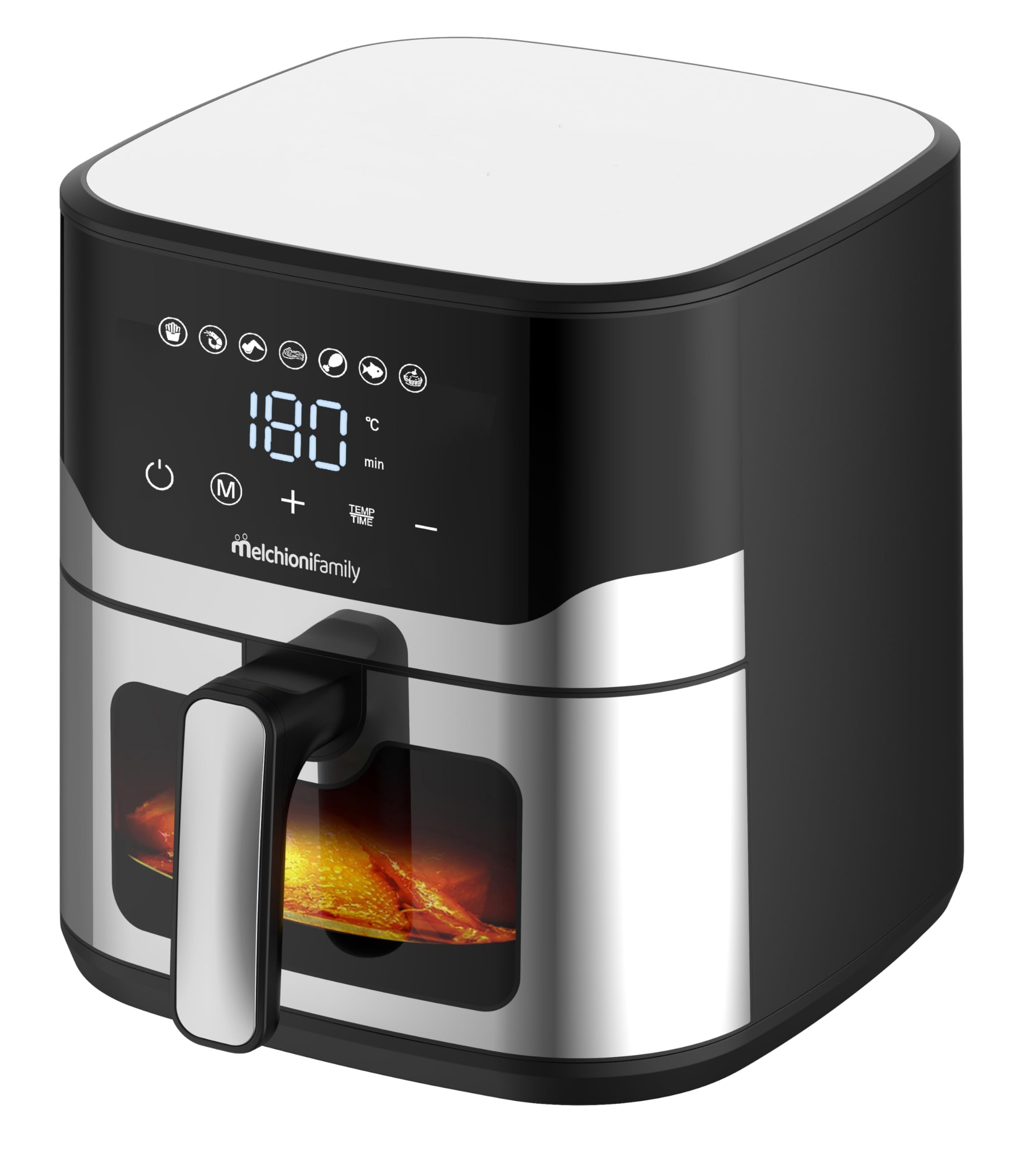 Melchioni Family | MATILDE Friggitrice ad Aria 8L 2200W di Potenza, Cestello Removibile con Maniglia, Griglia Separagrassi, Timer 60 Min, Cottura Light con -​80% di Grassi