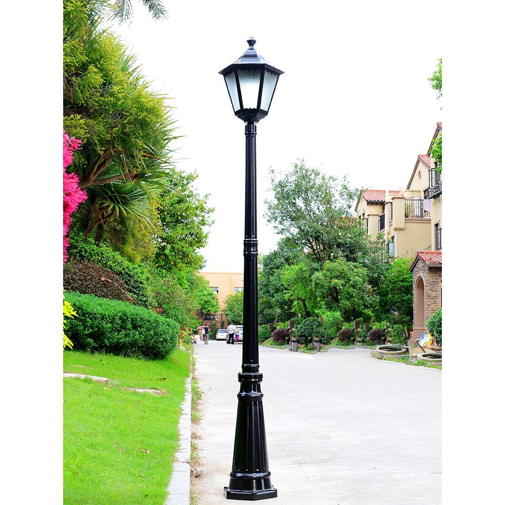 Farola Tradicional E27 De Un Solo Cabezal Para Exteriores Ip65, Resistente Al Agua, De Vidrio, Poste Alto, Luz De Pilar, Lámpara De Columna De Camino De Aluminio Retro Europea,Black-Height 3m