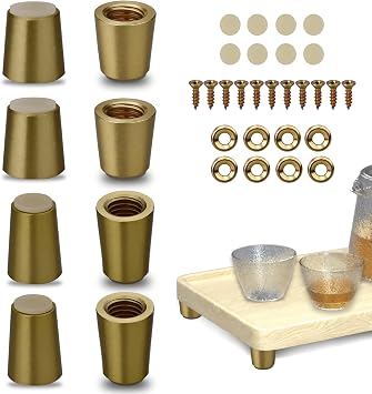 8PCS Brass Cutting Board Feet, 2 Sizes Cutting Board Legs with Non-Slip Adhesive Dots, Multipurpose Conical Jewelry Box Feet for Walnut Boards, Bathroom Trays and Wooden Plates Brass