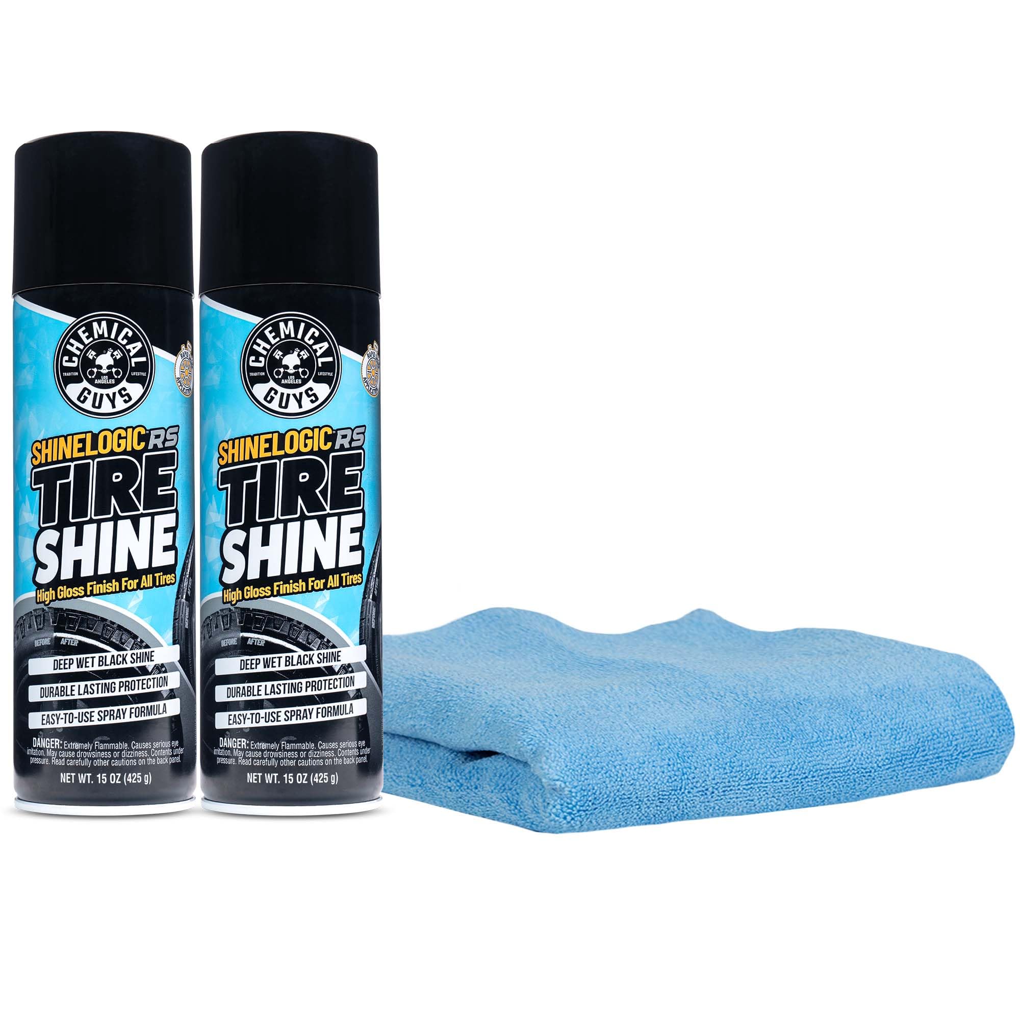 Chemical Guys ShineLogic Tire Shine Safe for Cars, Trucks, Motorcycles, RVs & More, Includes Microfiber Towel Kit, 15 fl oz, 2 Pack