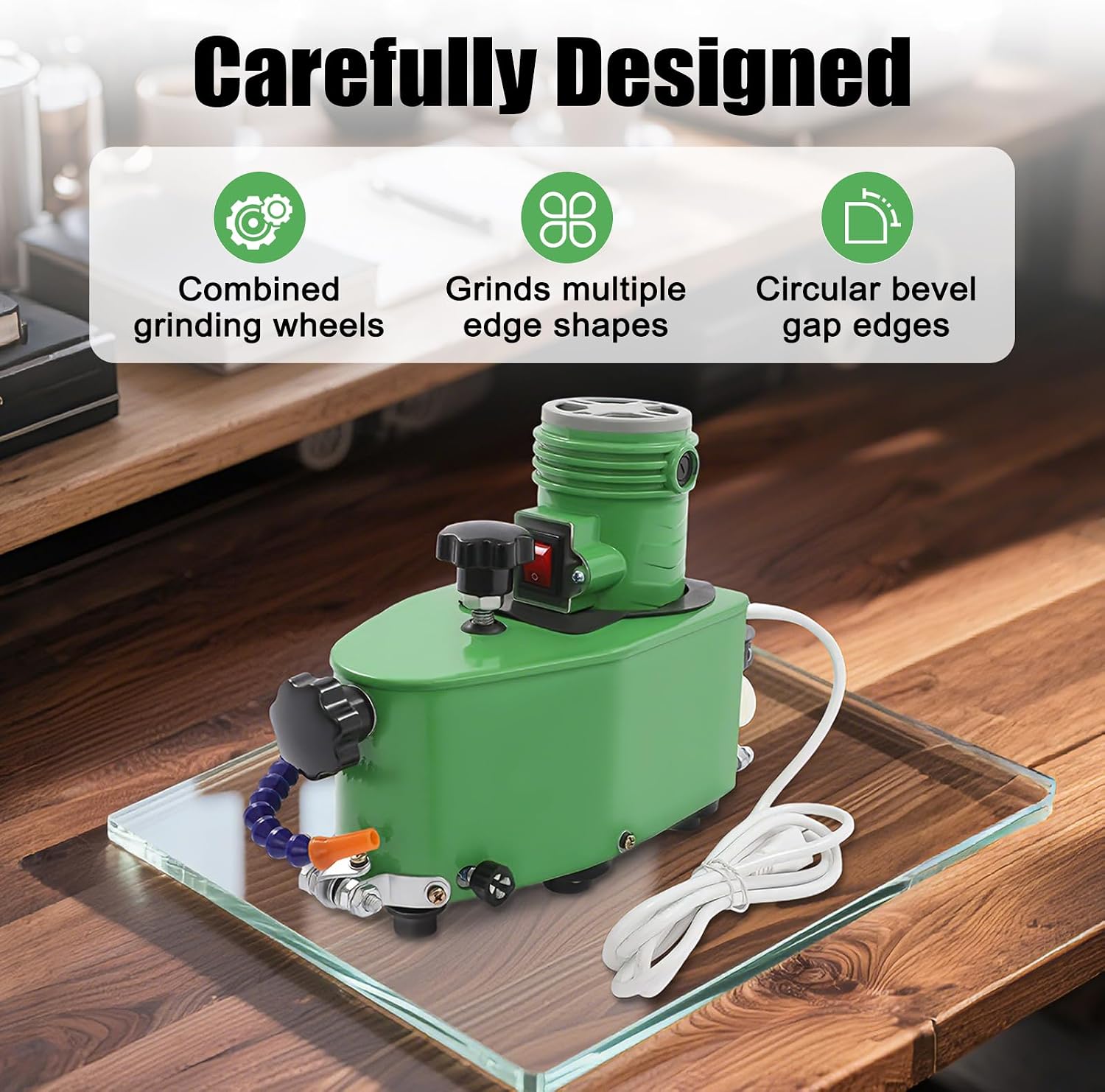 Electric Small Glass Edging Machine, 1100W Small Portable Electric Hand-Held Glass Edge Polishing Machine for Plexiglass Acrylic Marble Ceramic 3-20mm Thickness 8000r/min (Green)