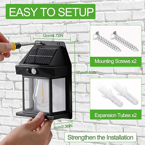 Miniatura 7 de Kunhe Paquete de 4 luces de pared de movimiento con sensor solar para exteriores, lámparas de tungsteno, faroles de patio y porche exterior