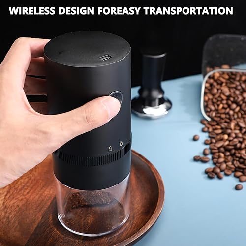 Miniatura 7 de Molinillo de café eléctrico con rebabas cónicas de acero inoxidable, portátil, molinillo de café compacto con ajustes ajustables precisos (blanco)