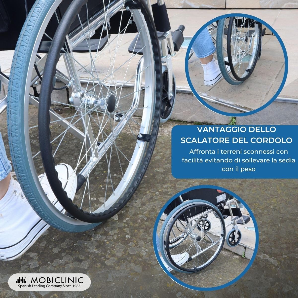 Mobiclinic®, Sedia a rotelle pieghevole, Modello palacio, Alluminio, Leggera, Seduta 46 cm, Doppio sistema frenante, Schienale sdoppiato, Poggiapiedi, Semovente,