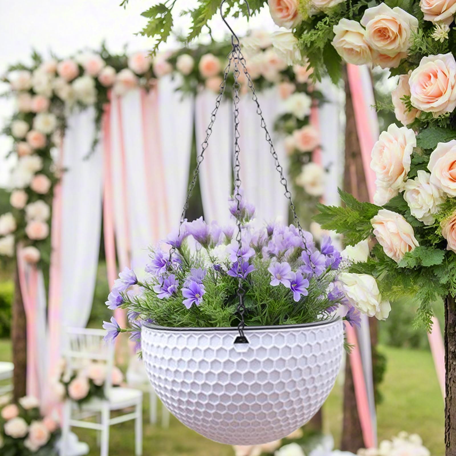 Hängende Blumentöpfe, 2 Stück Blumenampel Außen, Für Innen Draußen, Weiß M | Pflanzampel Hängeampel, Hängende Blumenampel Mit Rostfrei, Mit Drainagelöchern Und Stöpseln,Für Decken Balkone Wanddekoration