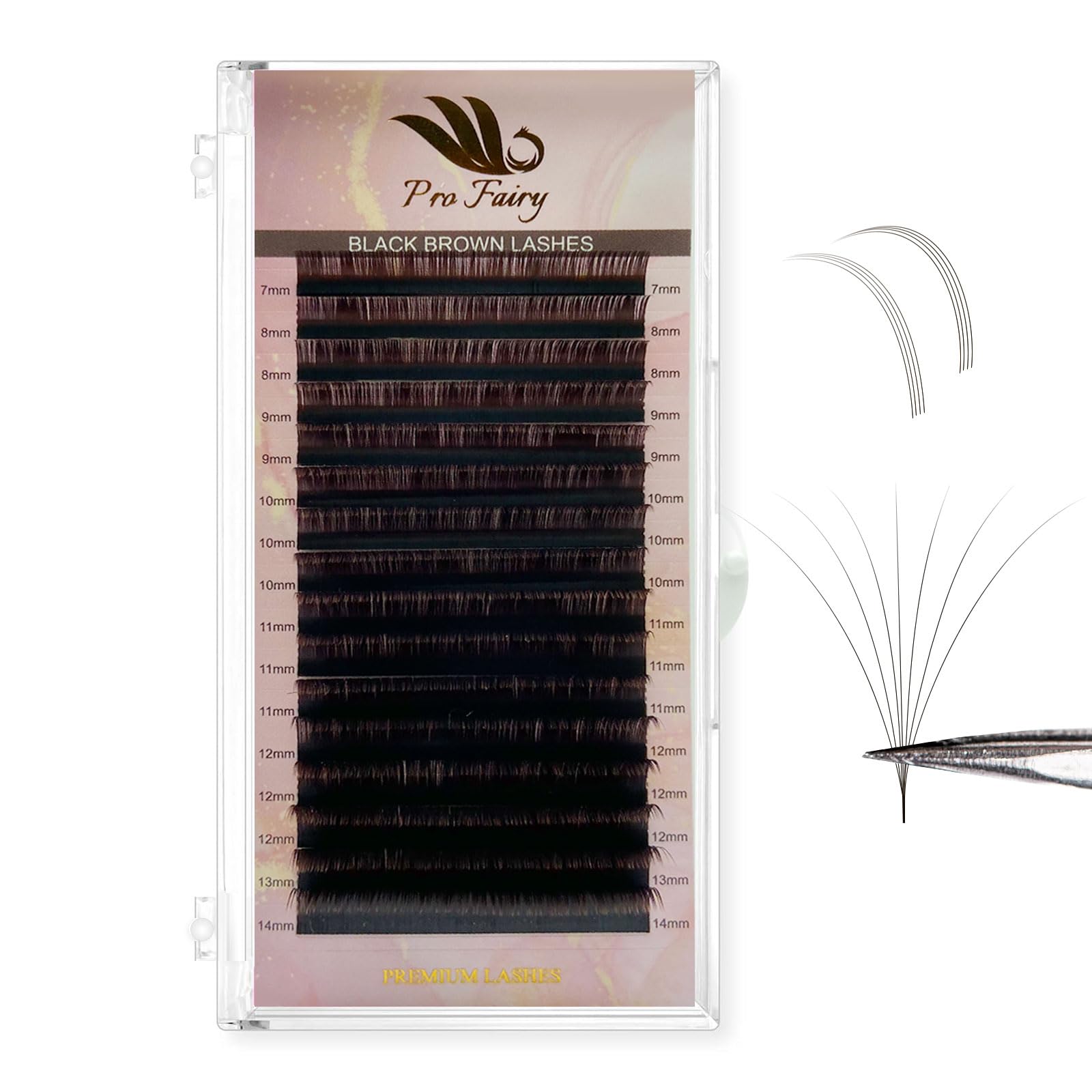 Pro Fairy Dark Brown Eyelash Extensions Volume Lash Extension Colored Lash Black Brown Individual Eyelash Extensions 0.07 0.10 B C C+ D D+ L Mixed 7-