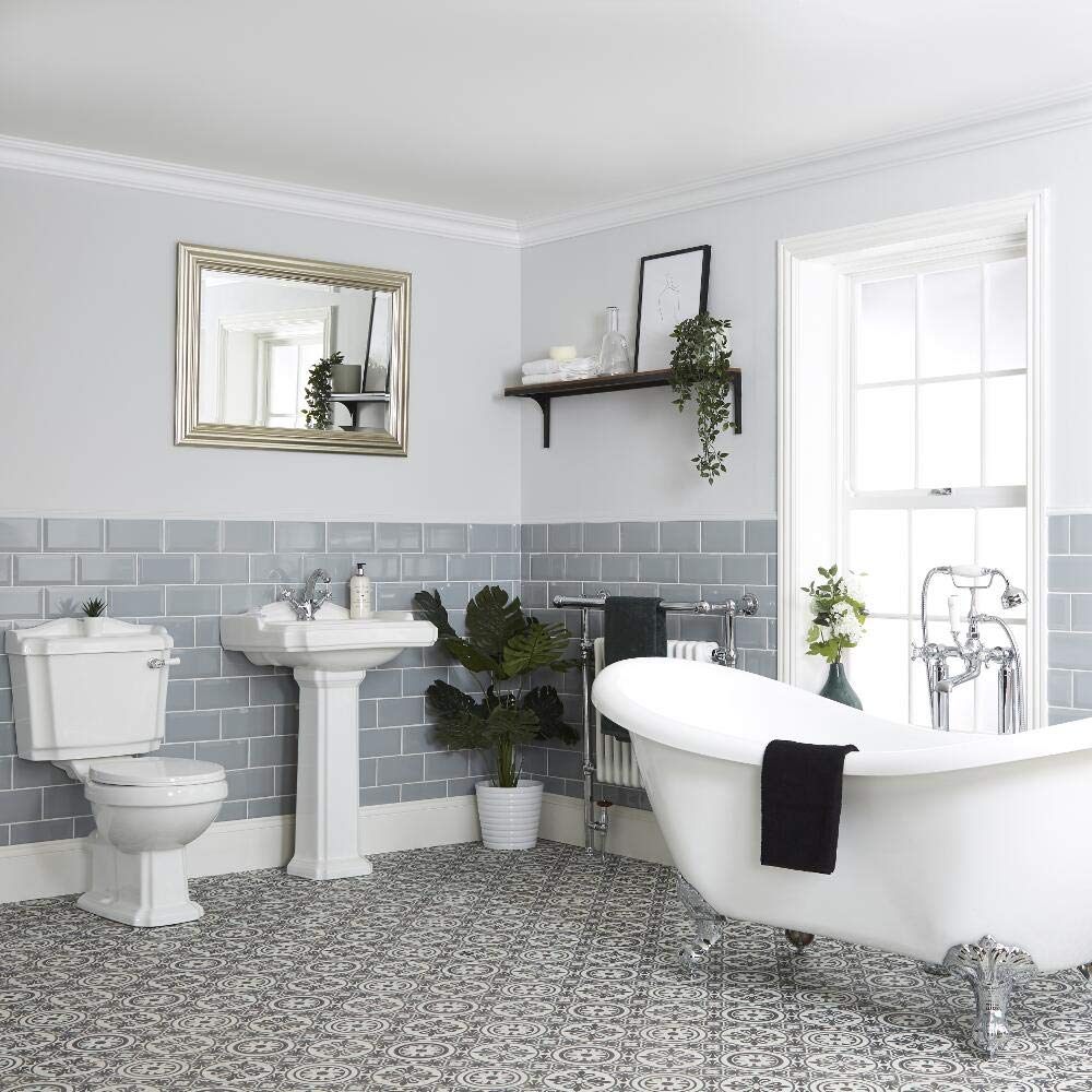 Milano White Windsor Double Ended Slipper Bath Close Coupled Toilet Full Pedestal Bathroom Basin Sink