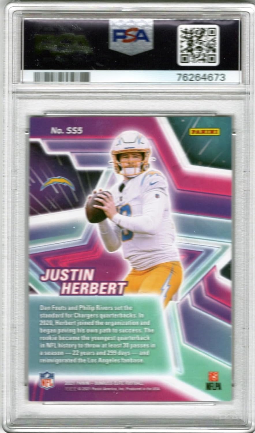 Justin Herbert PSA Graded 8 NM/Mint Serial Numbered #20/25 Star Status Orange Parallel Collectible Football Card - 2021 Panini Elite Football Card #SS5 (Chargers)